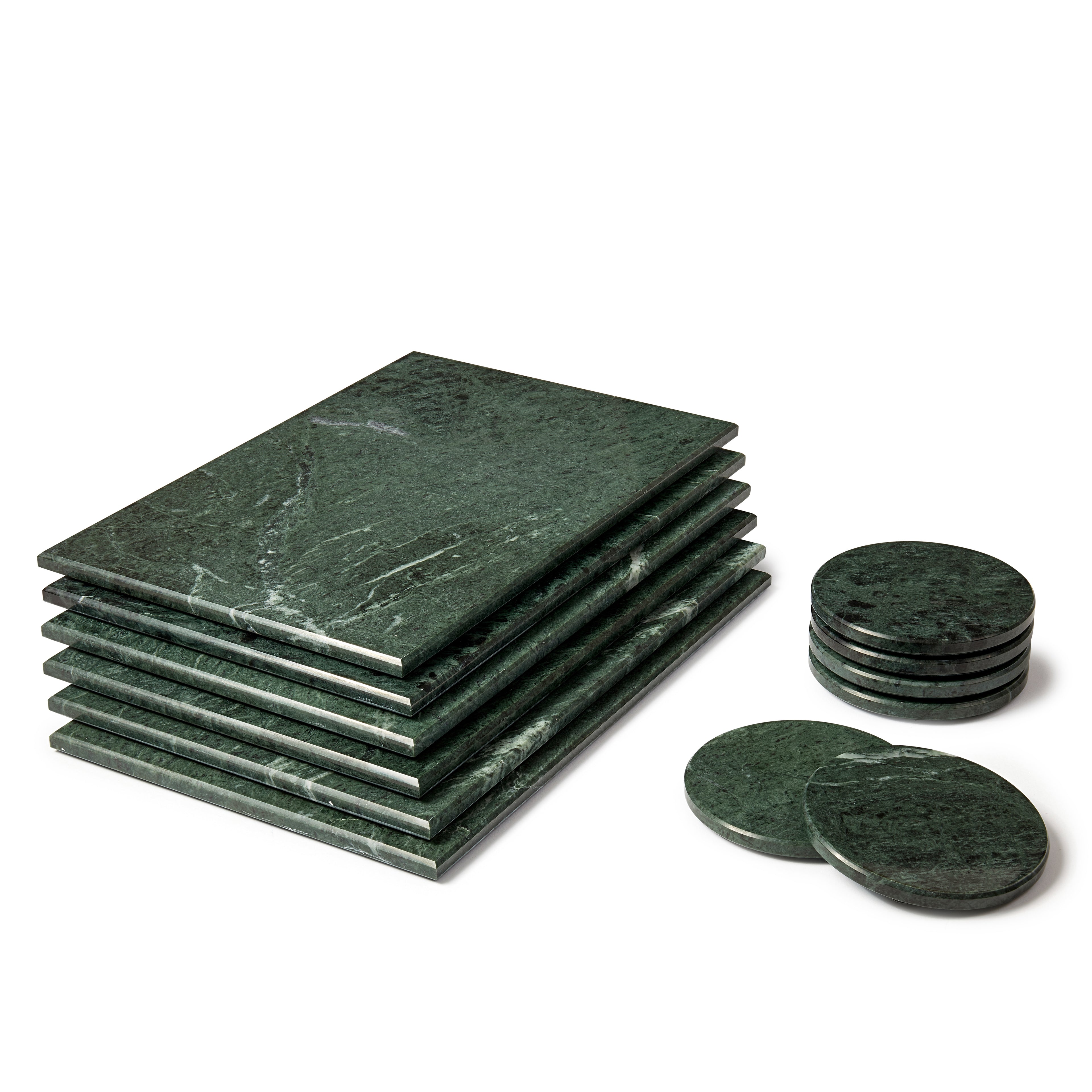 12pc Rectangle Marble Placemats & Round Coasters Set - 30cm x 20cm - Green