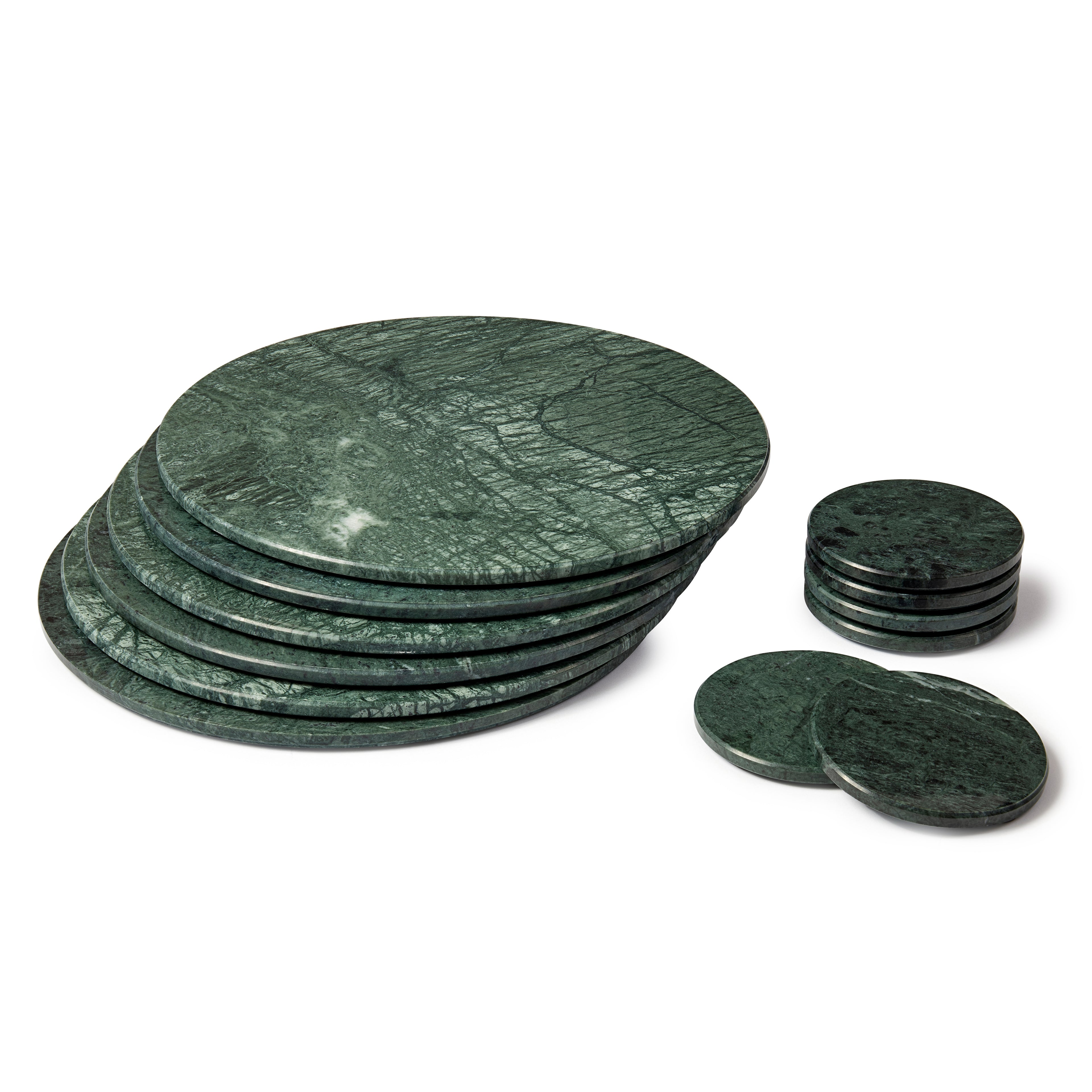 12pc Round Marble Placemats & Round Coasters Set - 30cm - Green