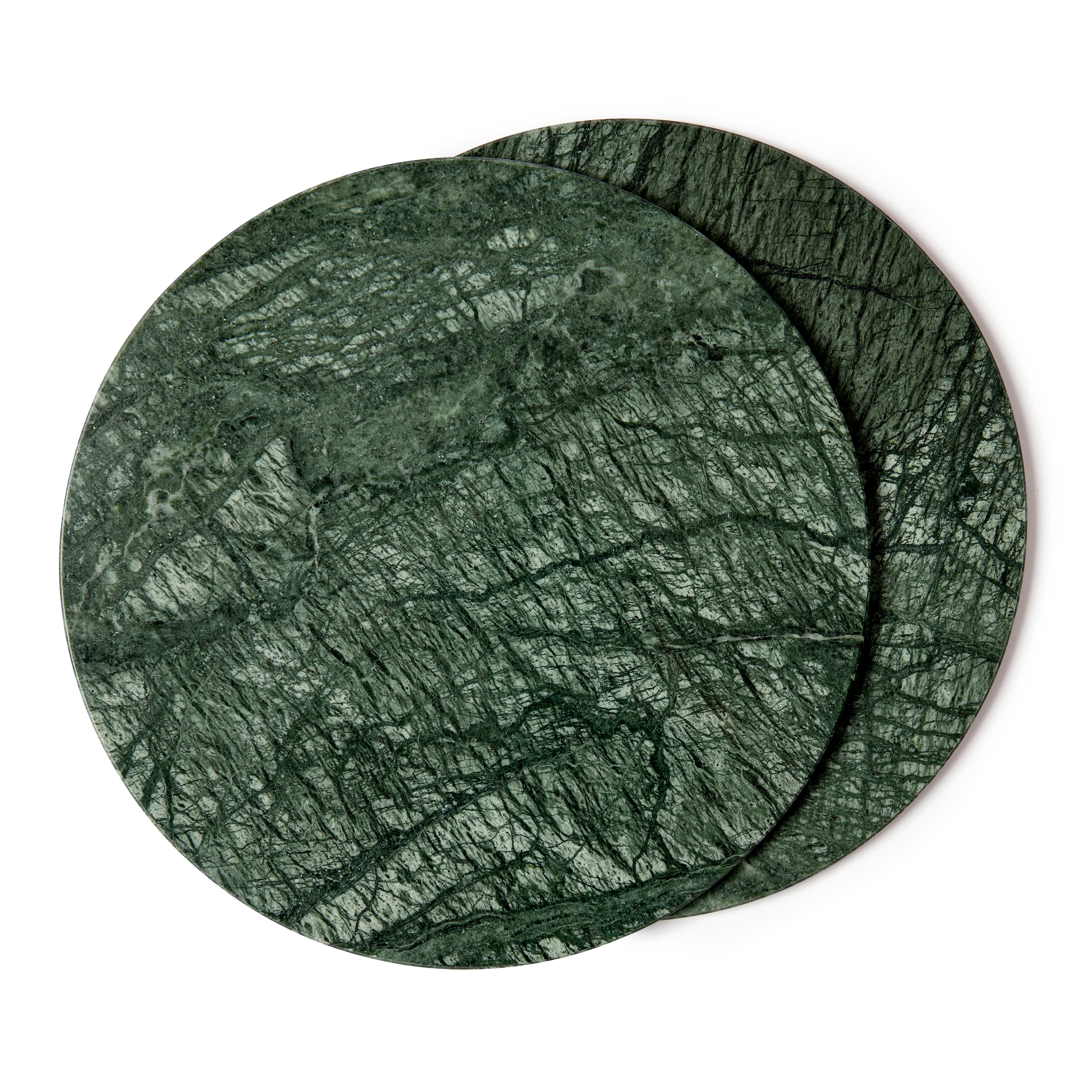 12pc Round Marble Placemats & Round Coasters Set - 30cm - Green