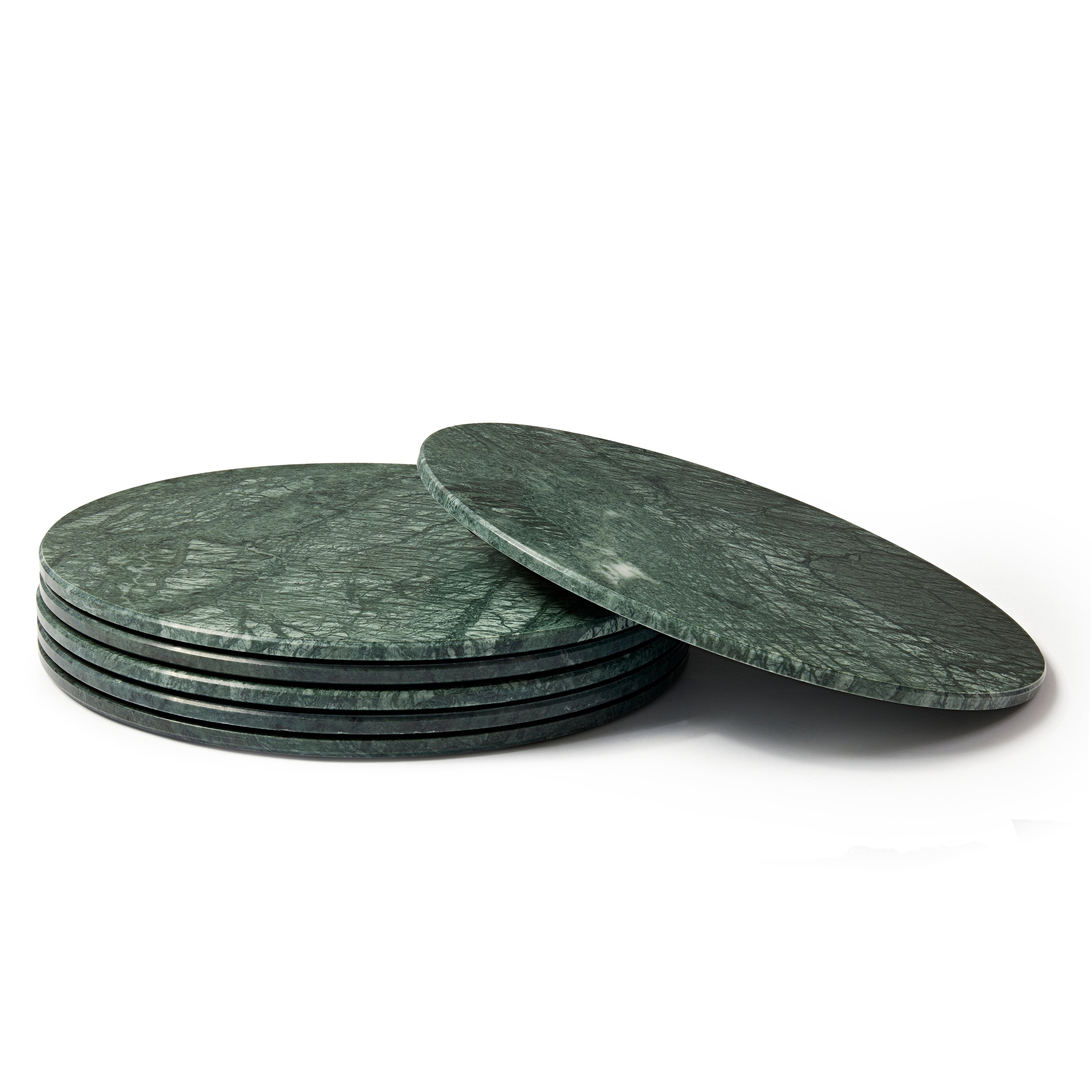 12pc Round Marble Placemats & Square Coasters Set - 30cm - Green