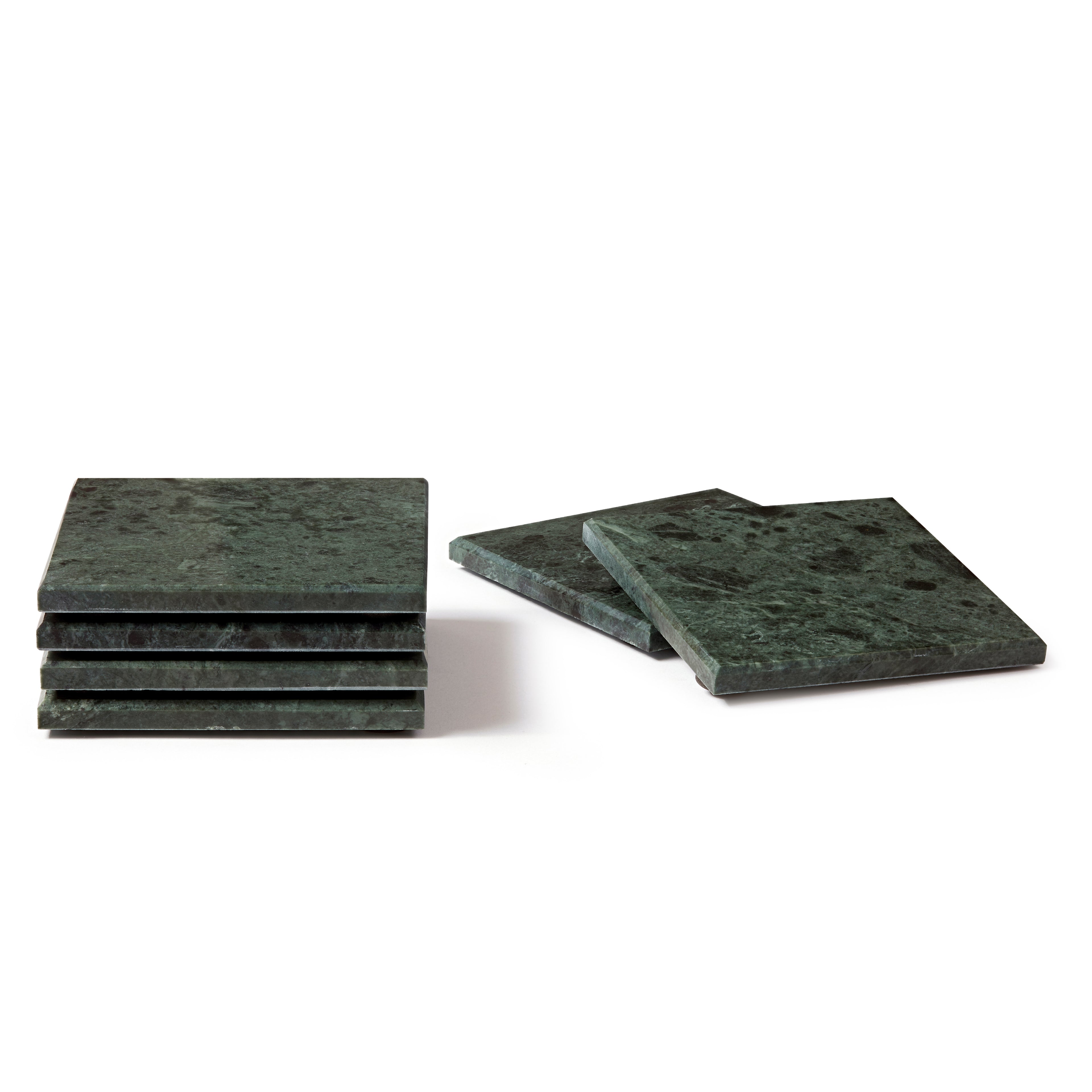12pc Round Marble Placemats & Square Coasters Set - 30cm - Green