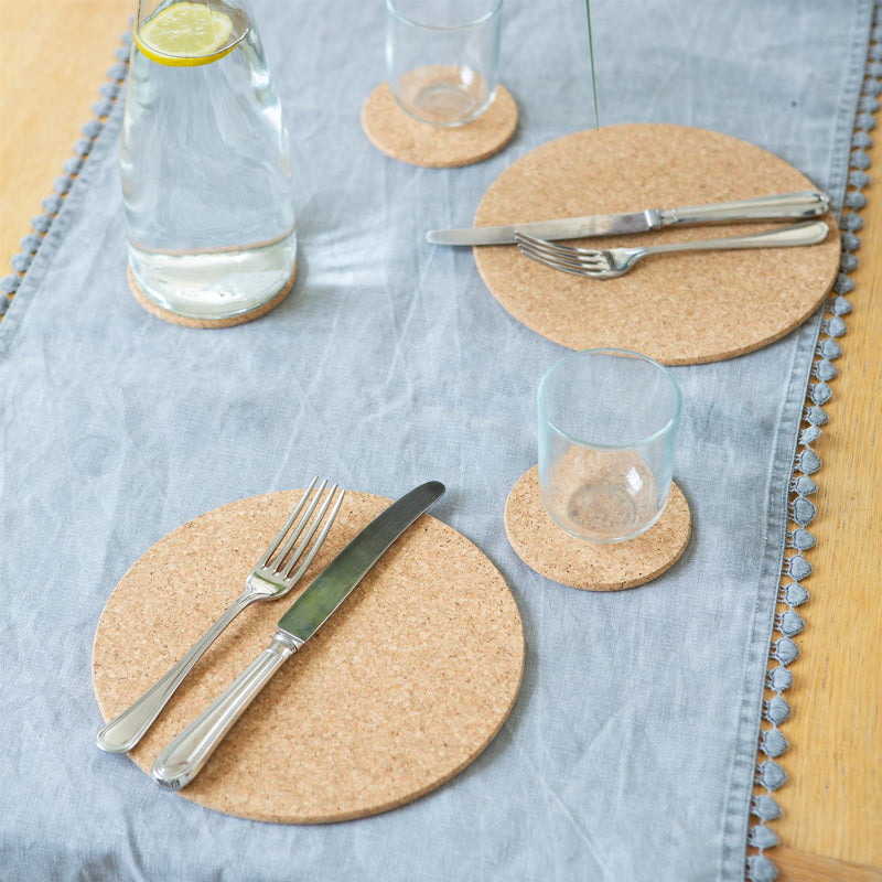 12pc FSC Round Cork Placemats & Coasters Set - Brown - By T&G