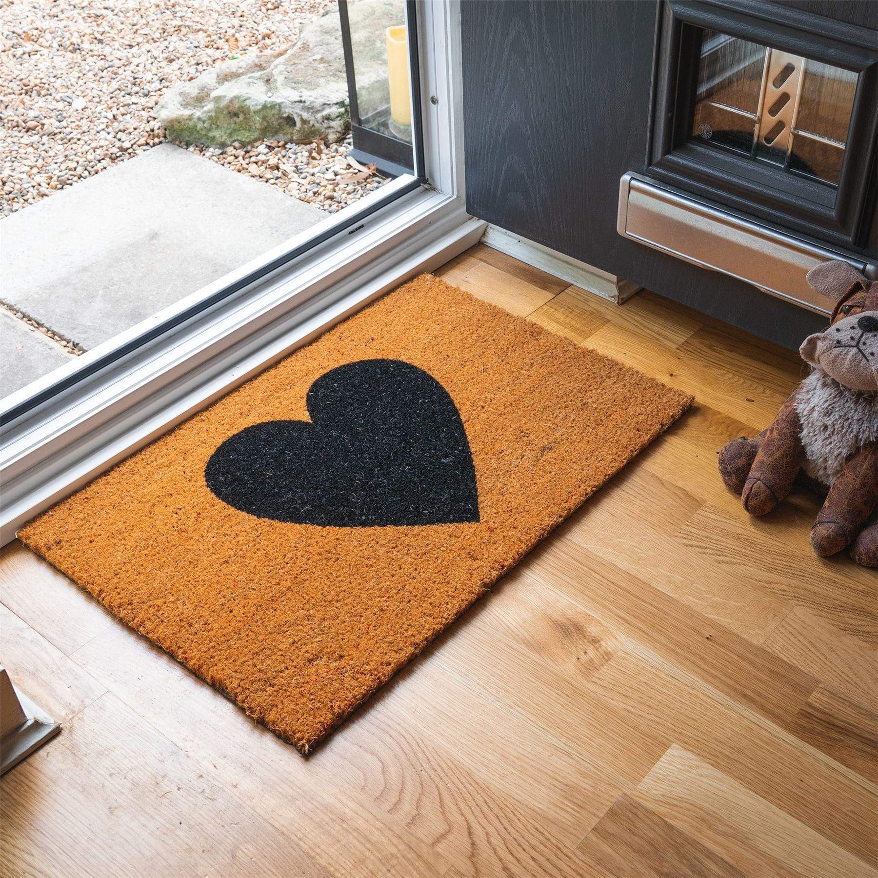 60cm x 40cm Black Heart Coir Door Mat