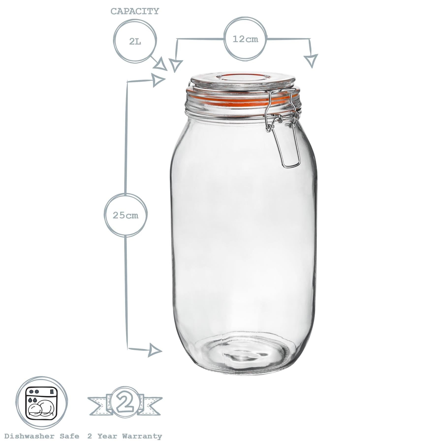 2L Air tight Classic Glass Storage Jar + Four Free Coloured Seals