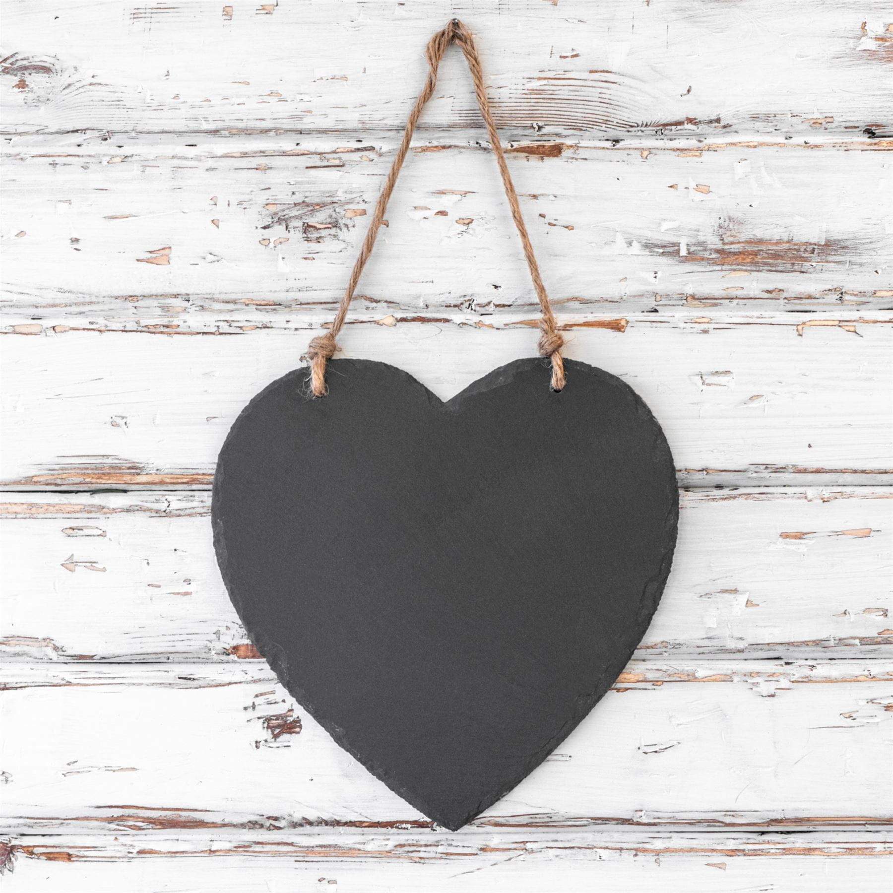 24.5cm Black Heart Slate Hanging Notice Board