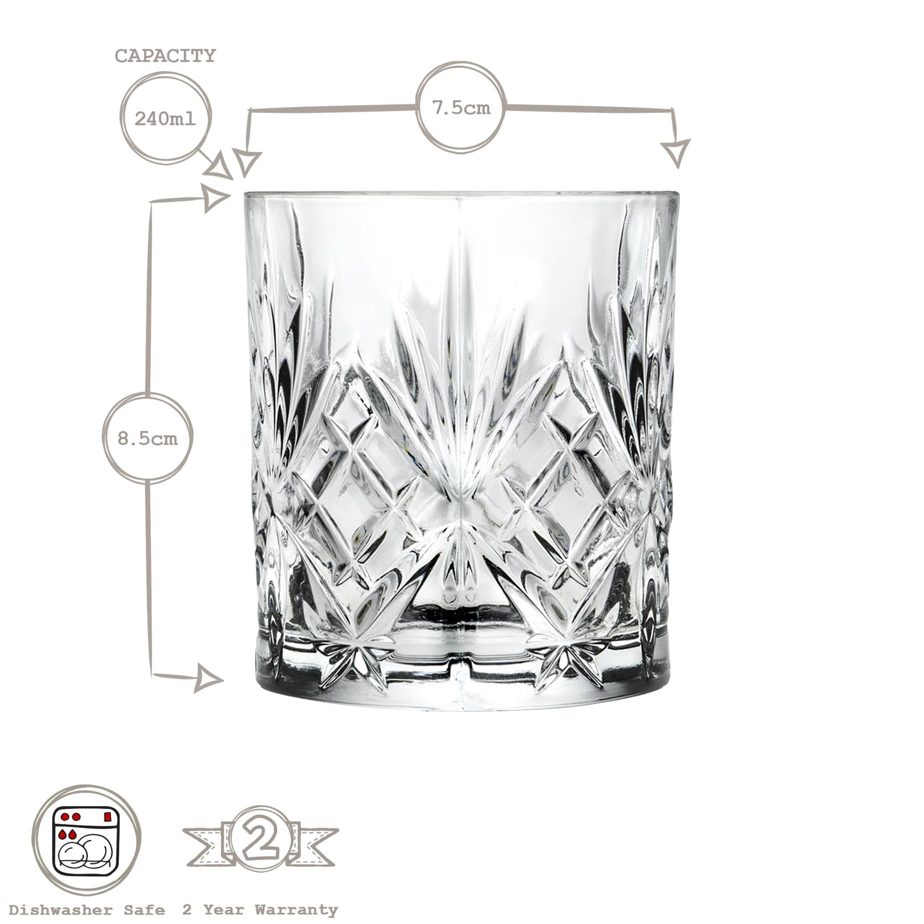 240ml Crystal Melodia Whisky Glasses - Pack of 6