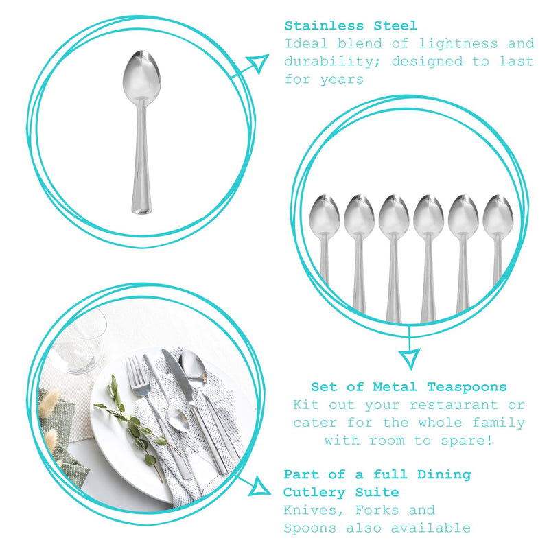 Stainless Steel Teaspoons - Pack of 6 - By Argon Tableware