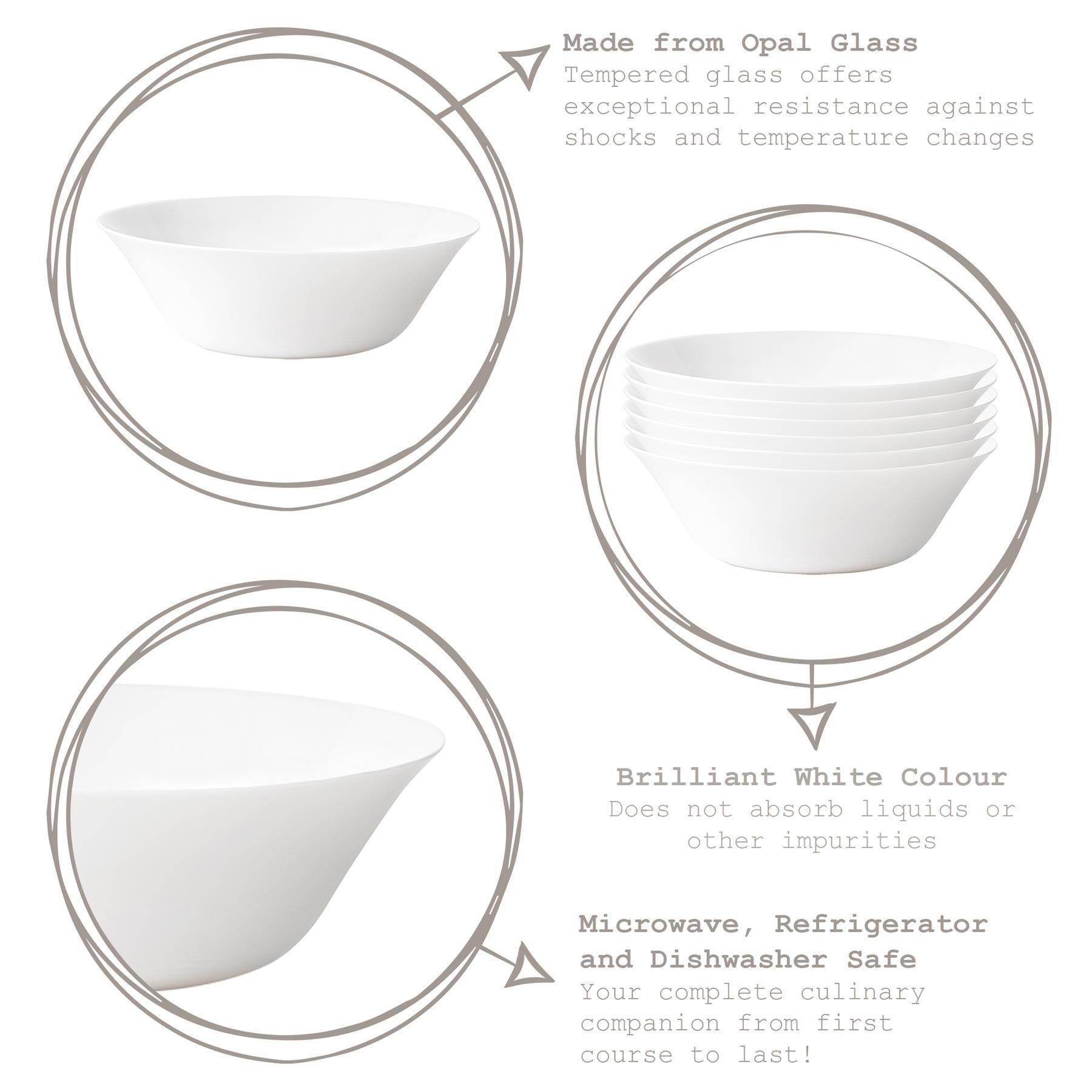 27cm White Moon Glass Salad Bowls - Pack of Six