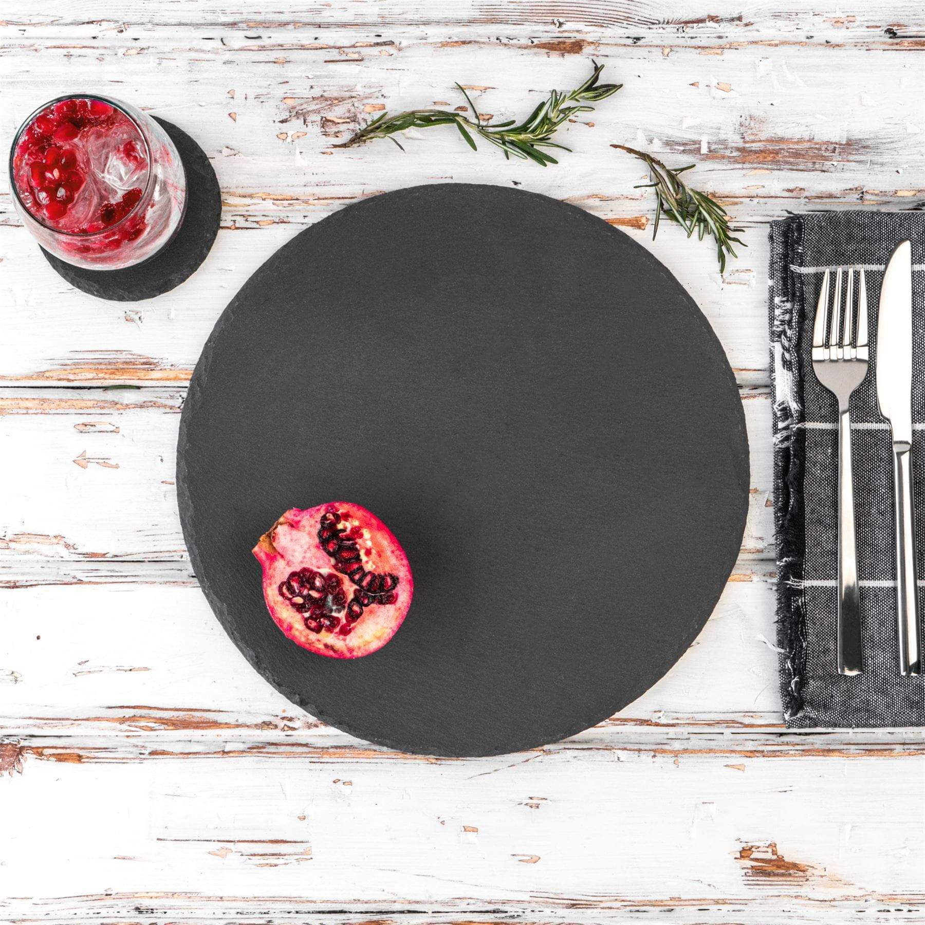 12pc Black Round Slate Placemats & Coasters Set