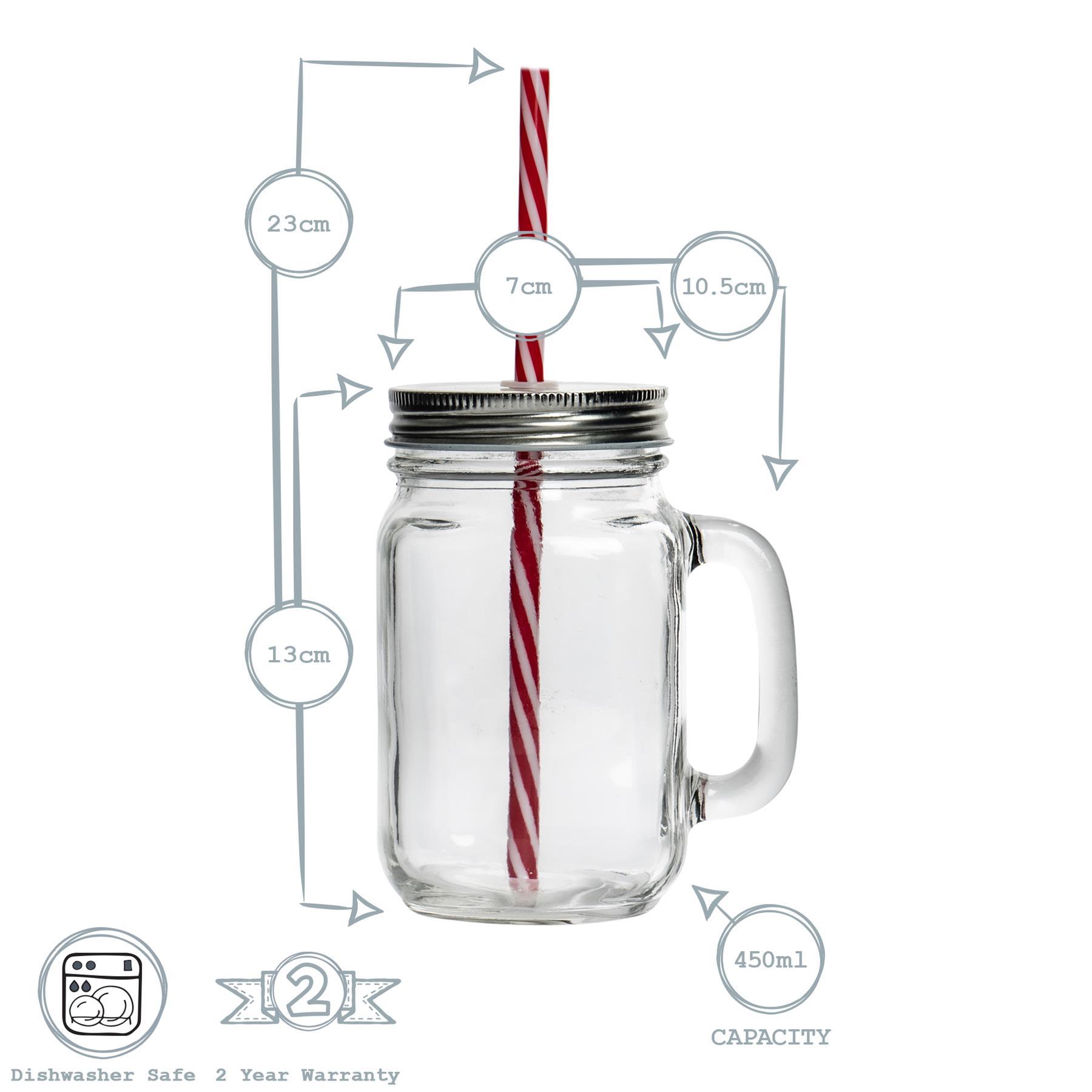 450ml Mason Drinking Jar Glasses with Straws - Pack of Four