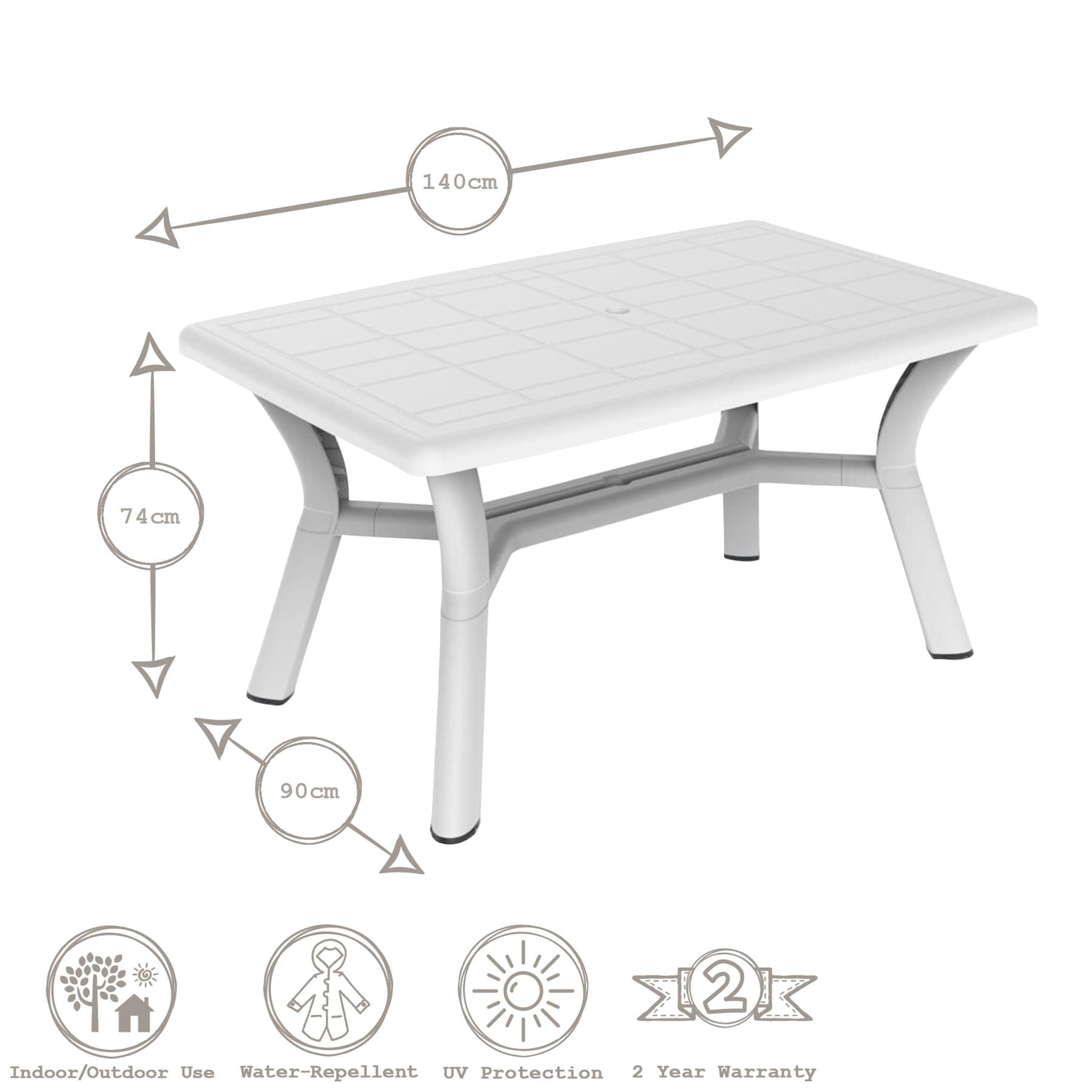 Four-Seater Rectangular Tulip Plastic Garden Dining Table 140cm x 90cm