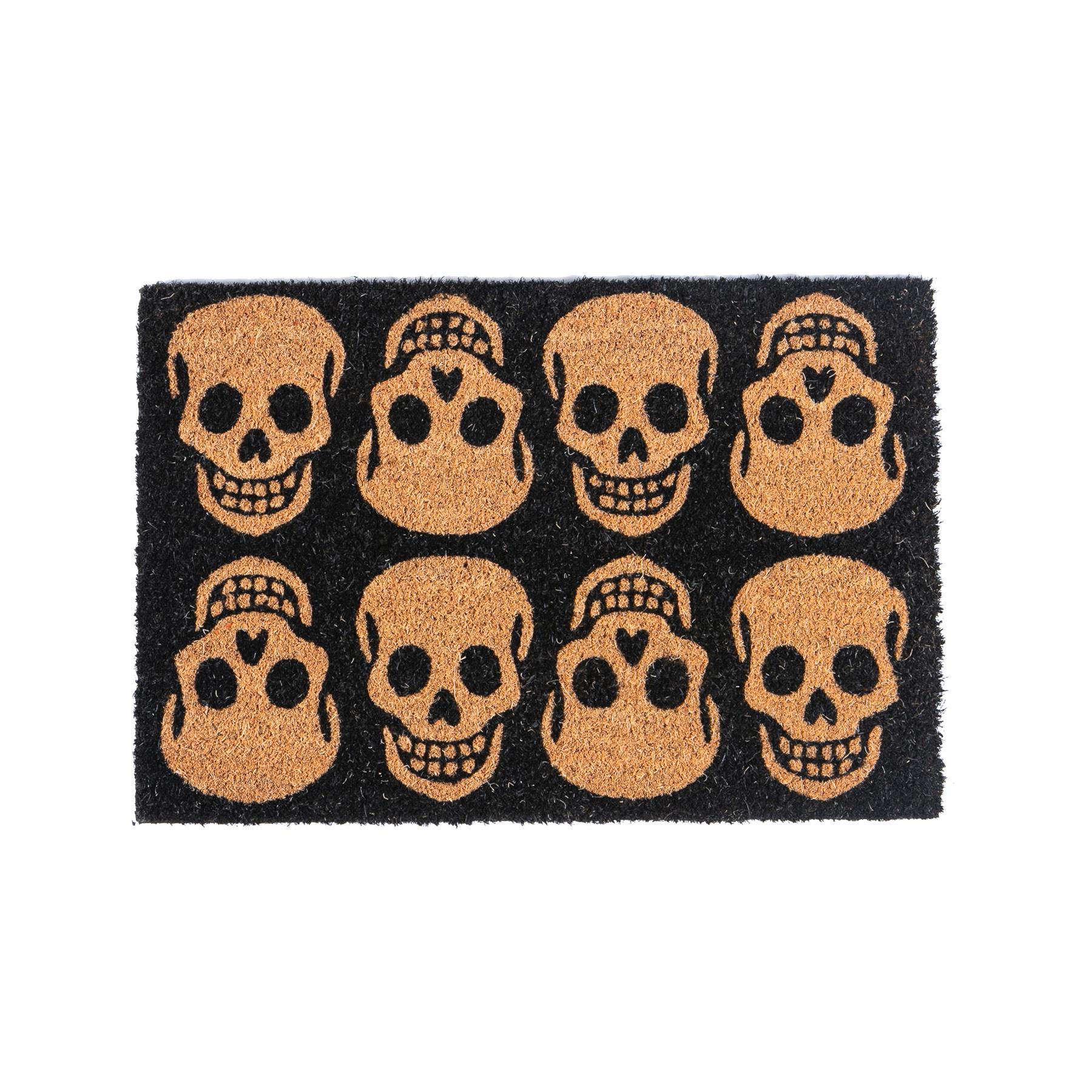 60cm x 40cm Black Skulls Coir Door Mat