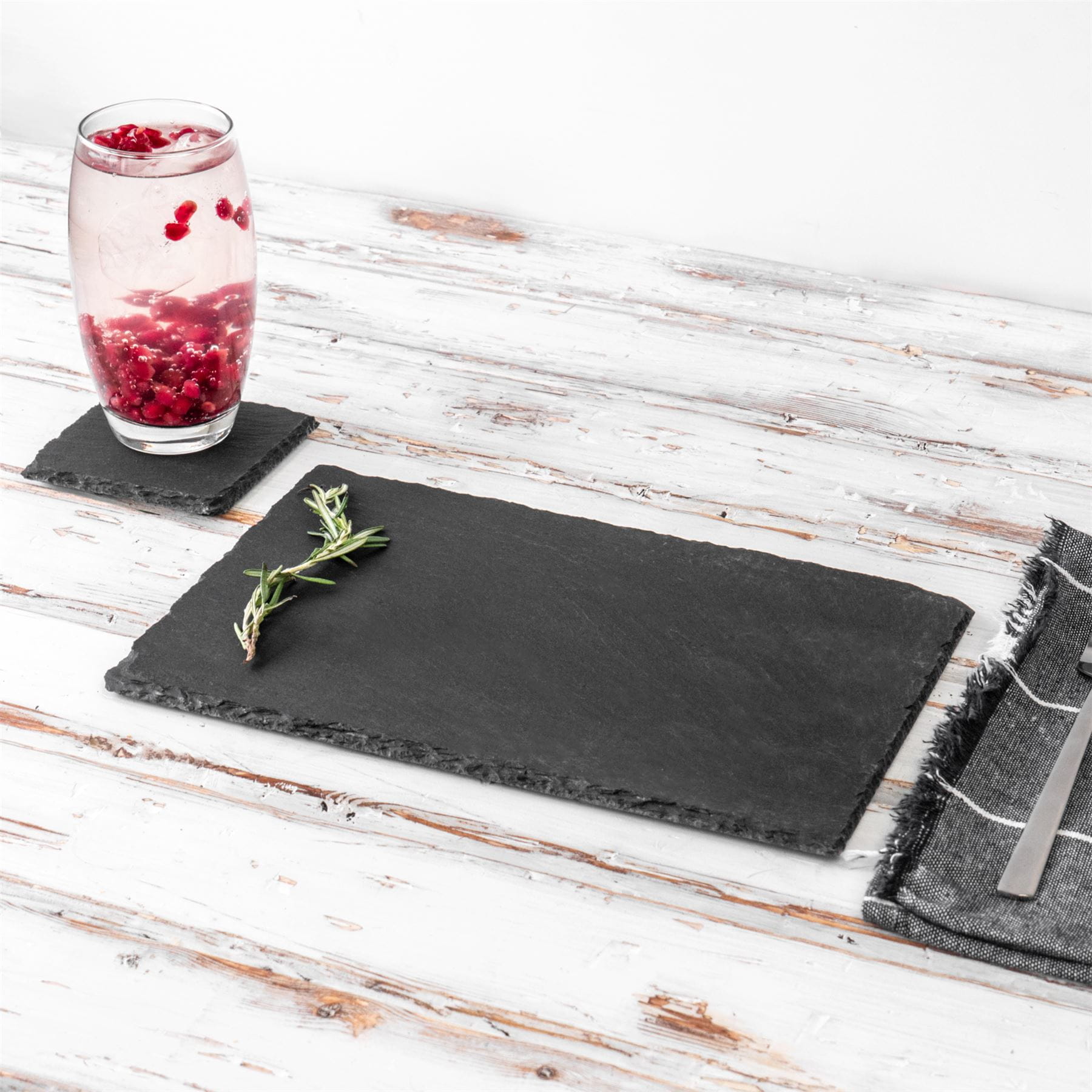 12pc Black Rectangle Slate Placemats & Coasters Set