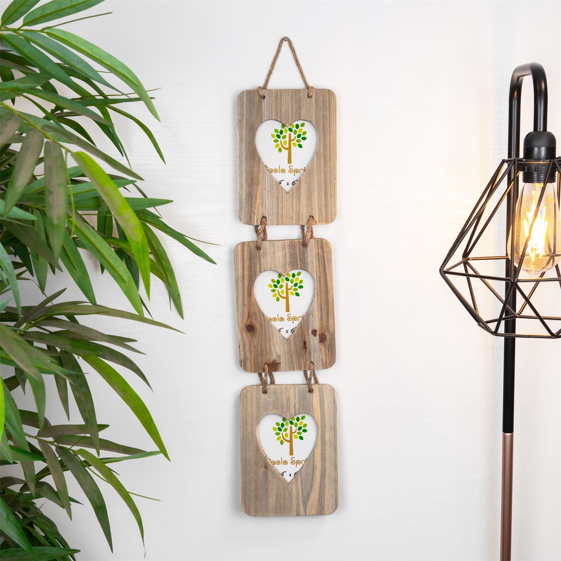 4" x 6" Wooden Hearts Hanging Triple Photo Frame