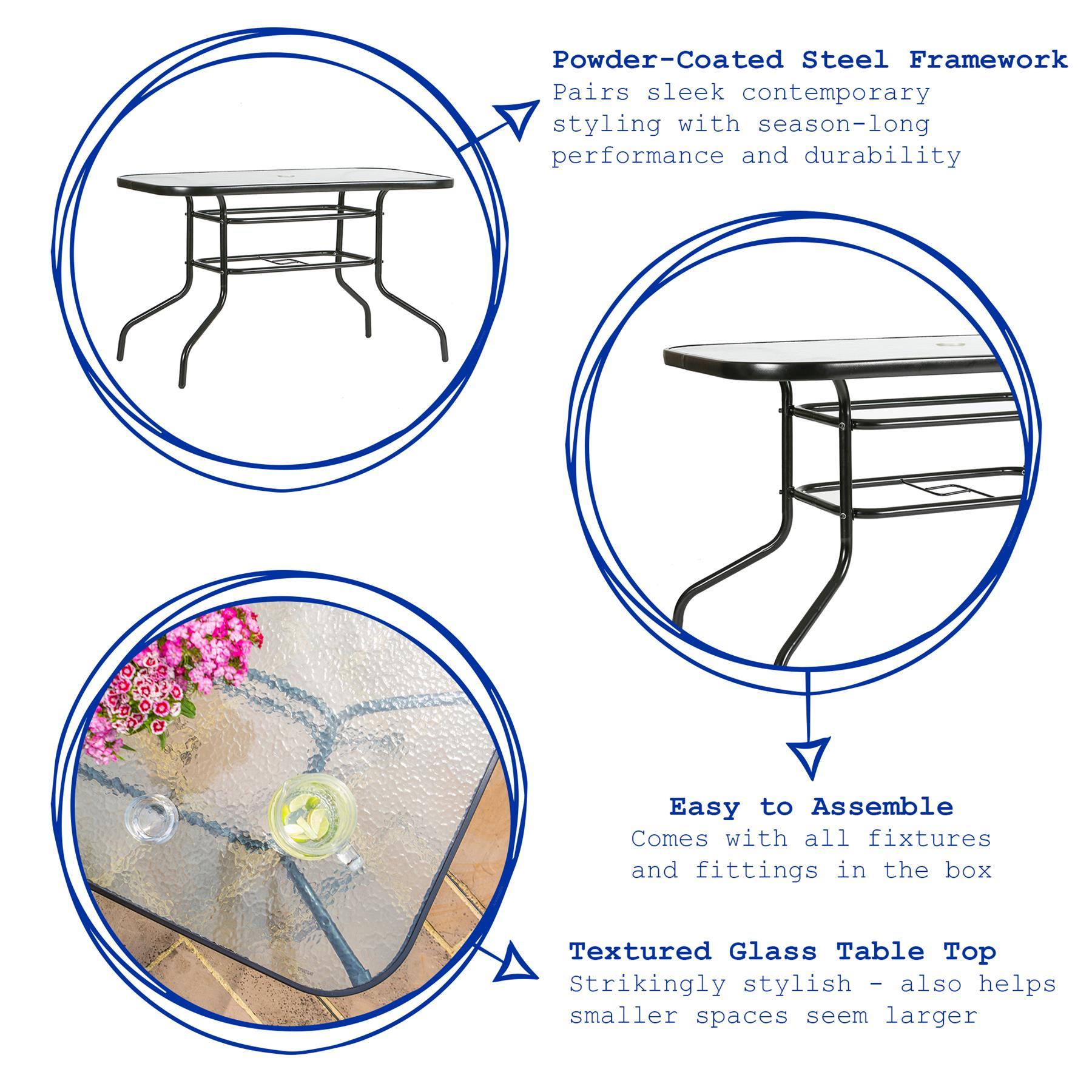 Four-Seater Sussex Black Metal Glass Top Garden Table 120cm x 70cm