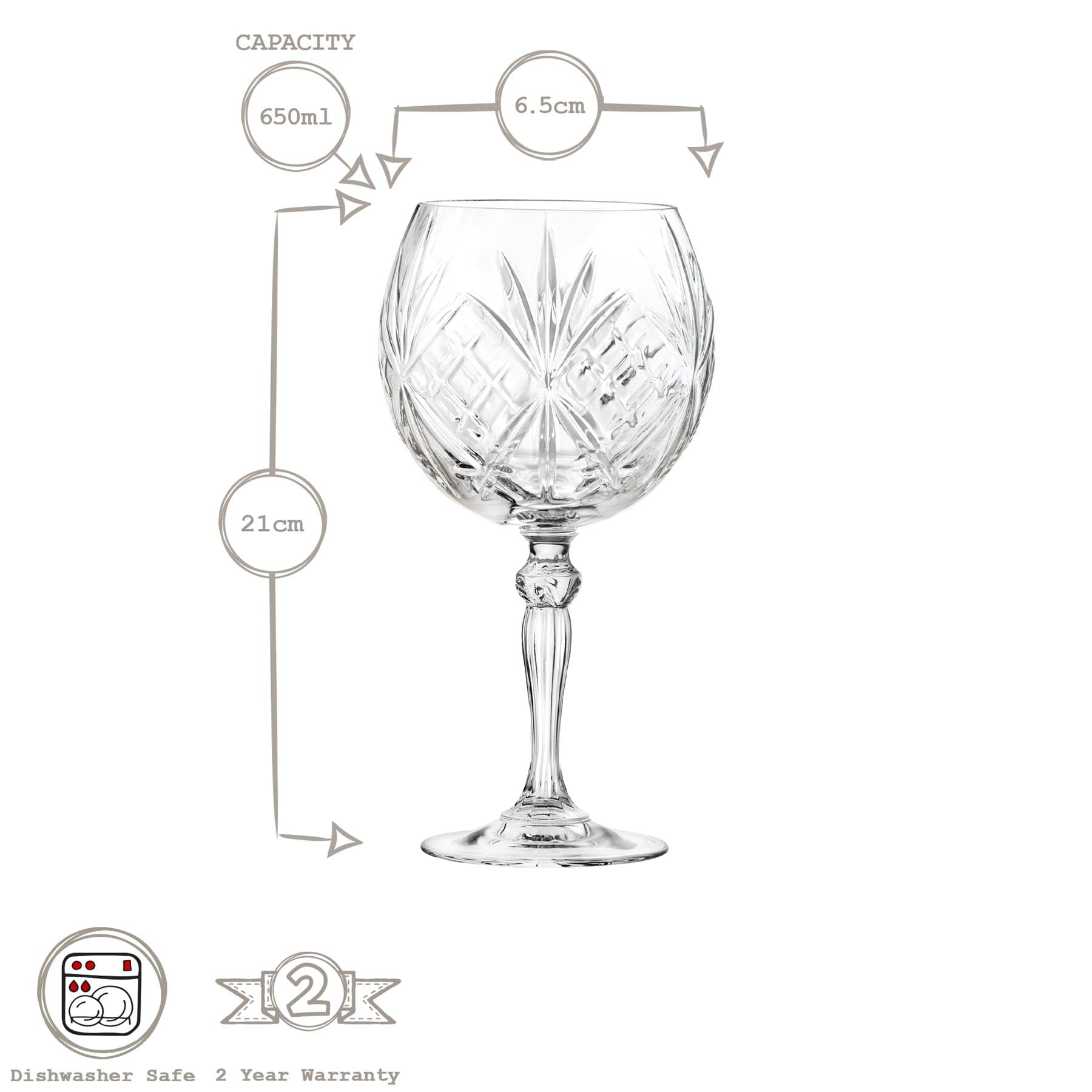 650ml Crystal Melodia Gin Glasses - Pack of 6