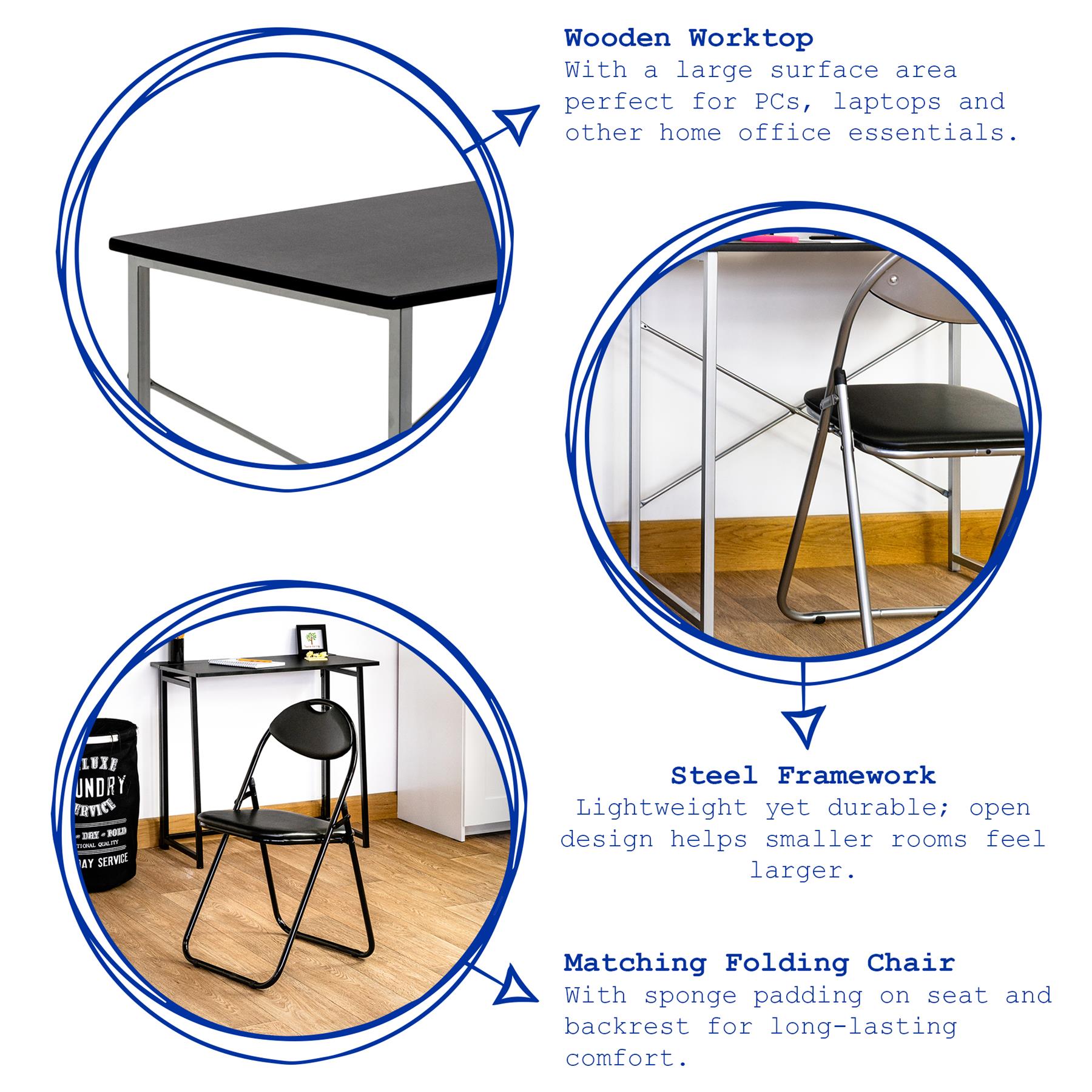 2pc Black Metal Industrial Office Desk & Chair Set