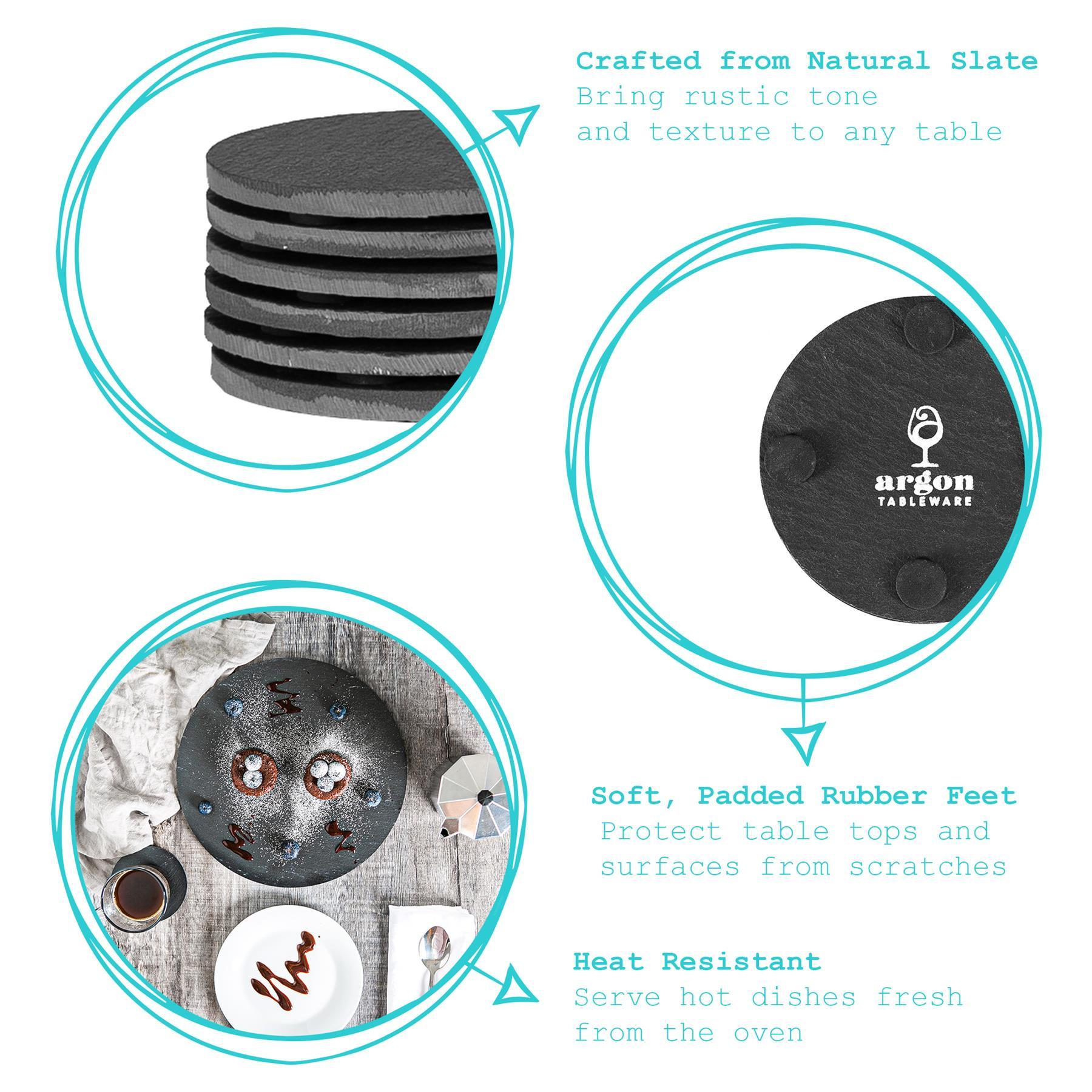 12pc Black Round Linea Slate Placemats & Coasters Set