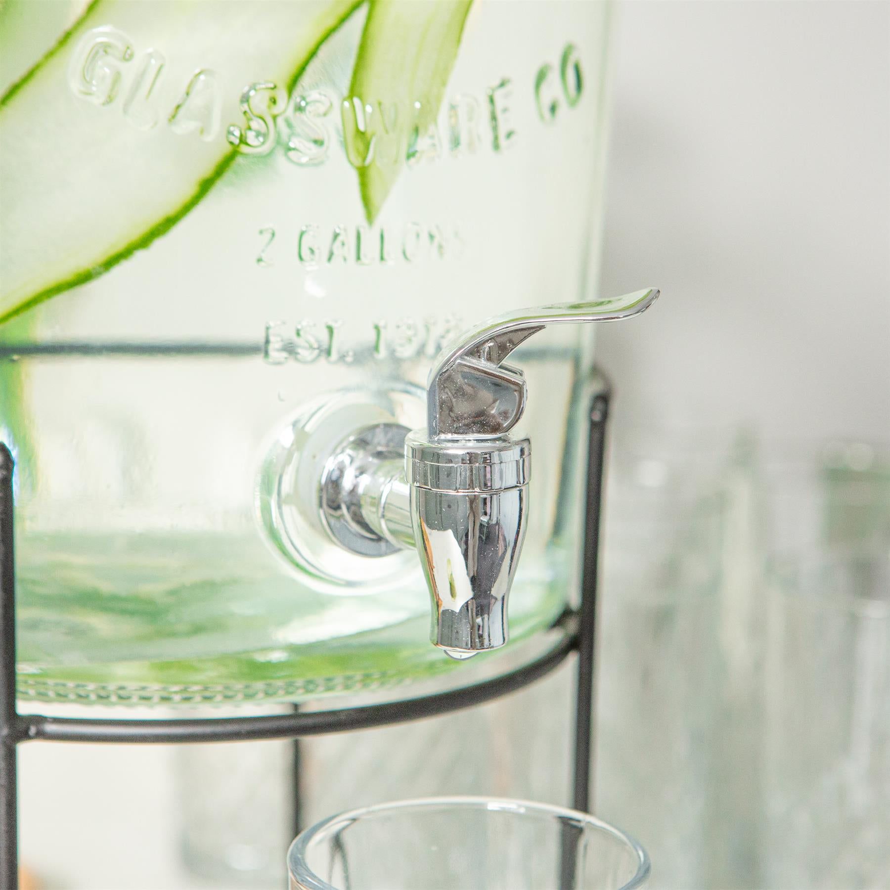 8.7L Glass Drinks Dispenser with Tap & Black Stand