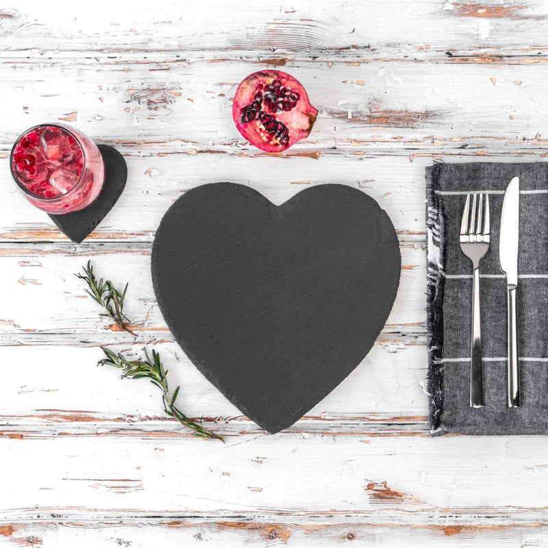 12pc Black Heart Slate Placemats & Coasters Set - By Argon Tableware