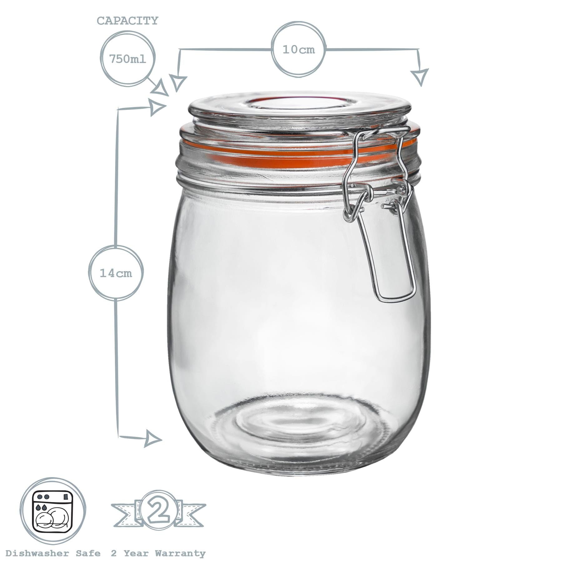 750ml Air tight Classic Glass Storage Jar + Four Free Coloured Seals