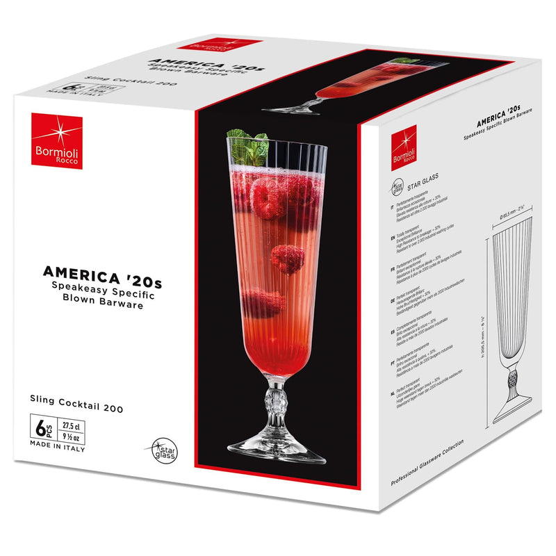 275ml America '20s Sling Cocktail Glasses - Pack of 6 - By Bormioli Rocco