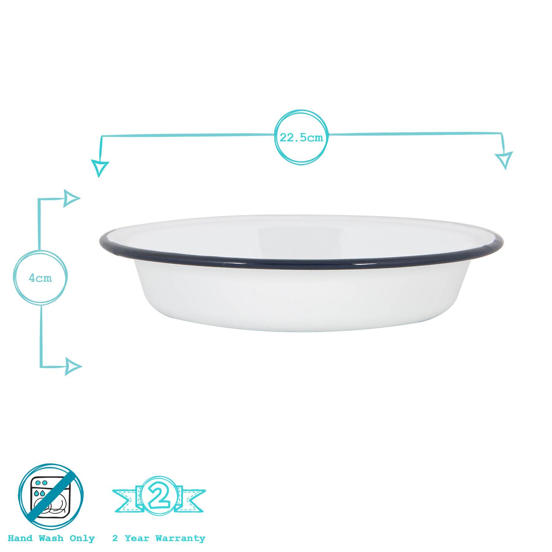 22.5cm White Enamel Deep Bowls - Pack of Six
