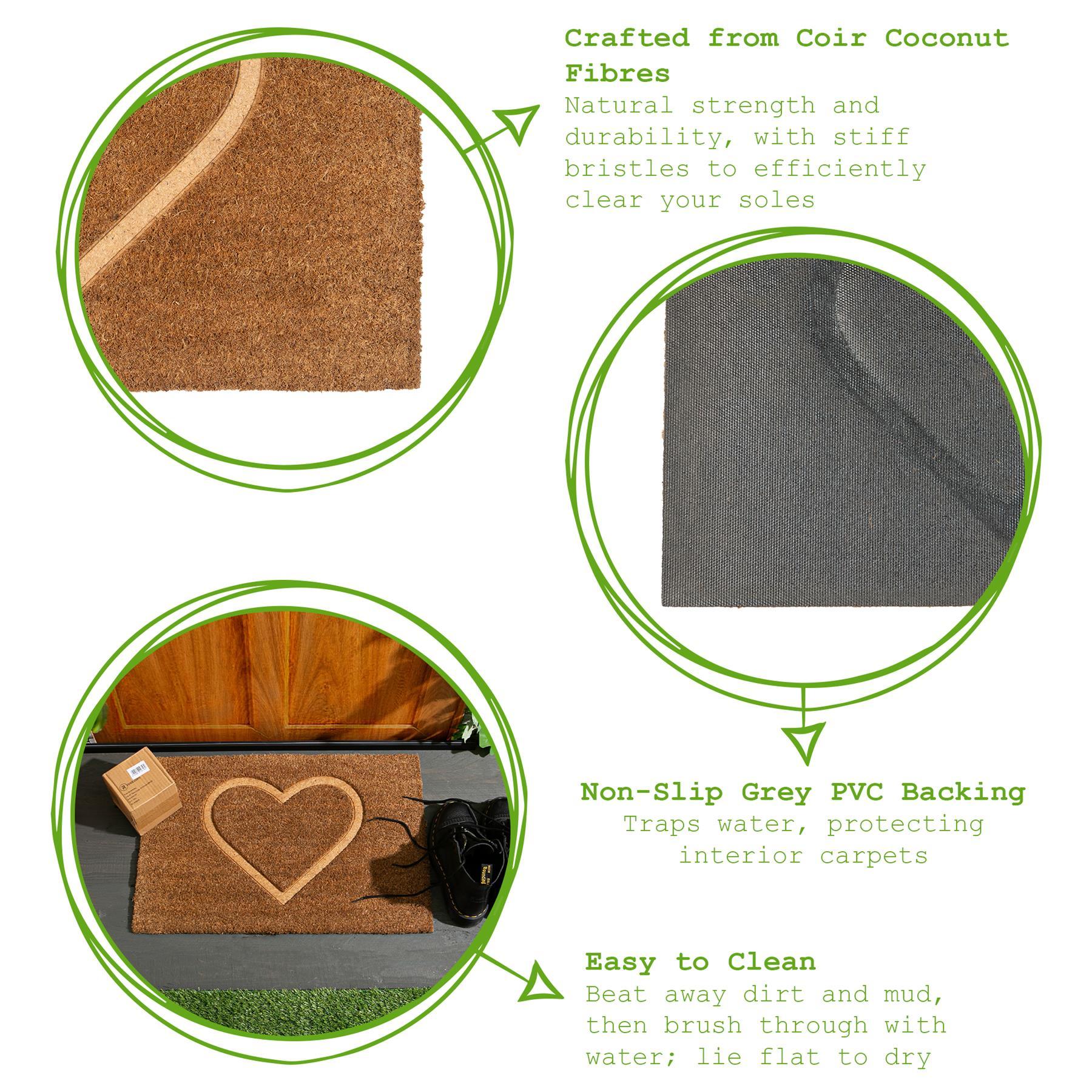 60cm x 40cm Brown Heart Embossed Coir Door Mat