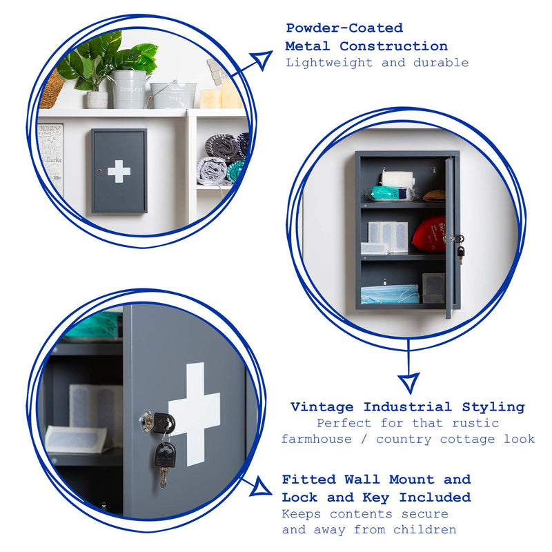 45cm x 12cm x 30cm Industrial Medicine Cabinet - By Harbour Housewares