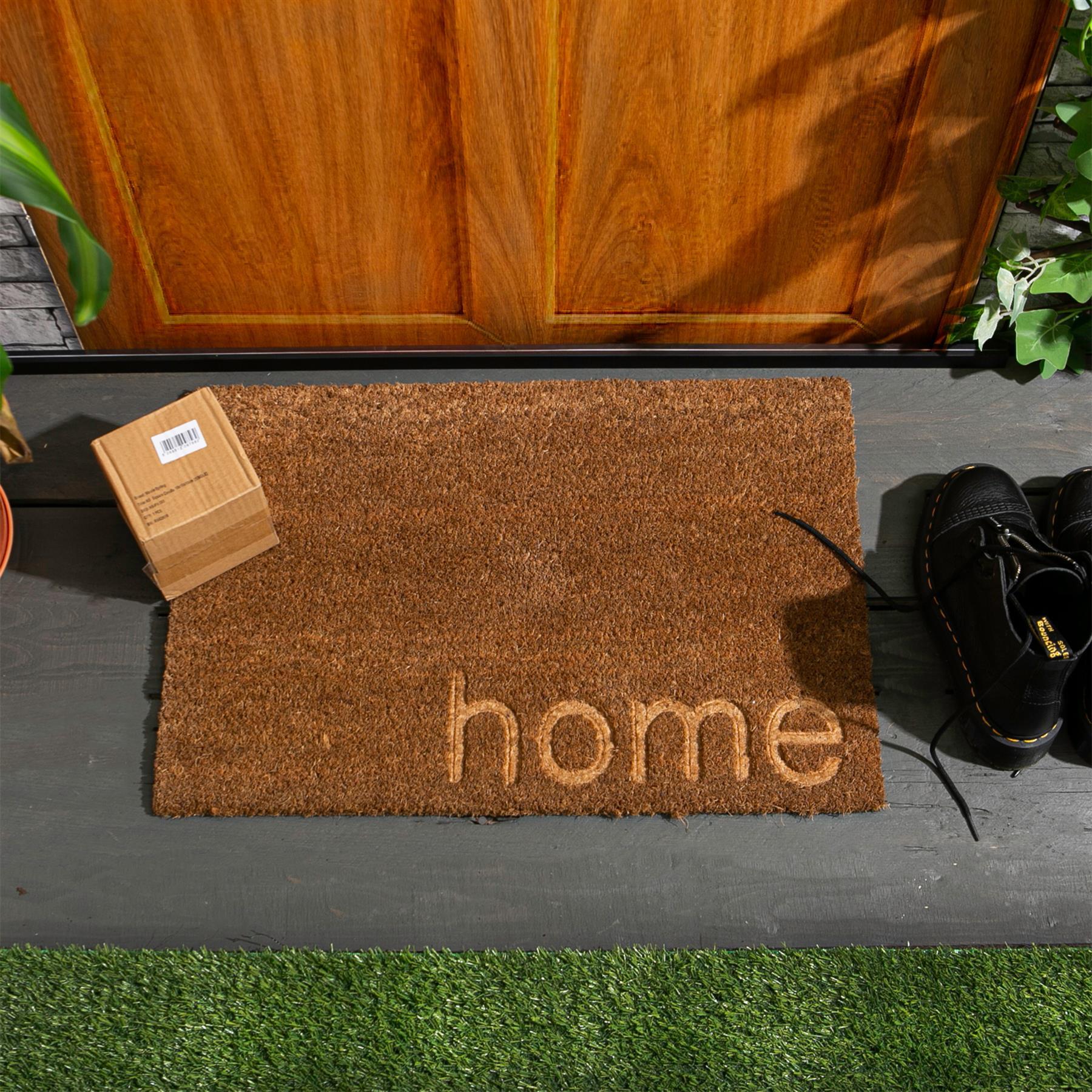 60cm x 40cm Brown Home Embossed Coir Door Mat