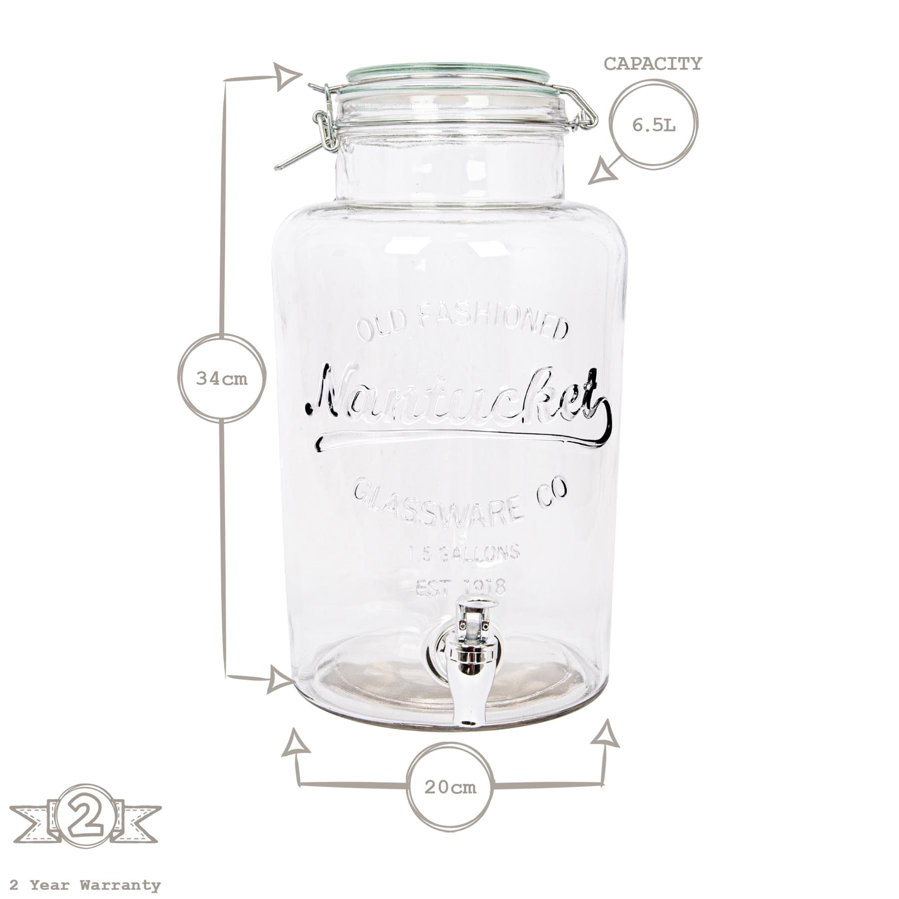 6.5L Glass Drinks Dispenser with Tap