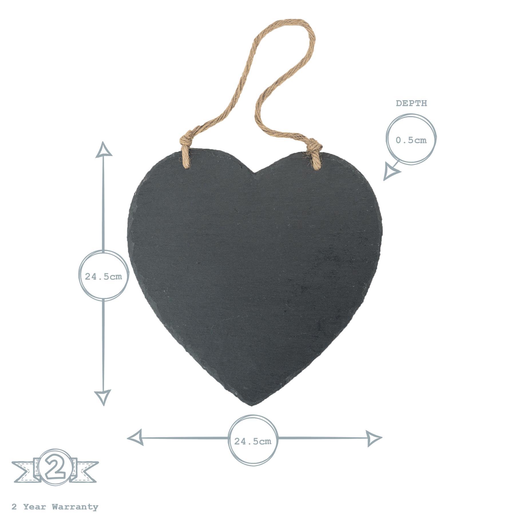 24.5cm Black Heart Slate Hanging Notice Board