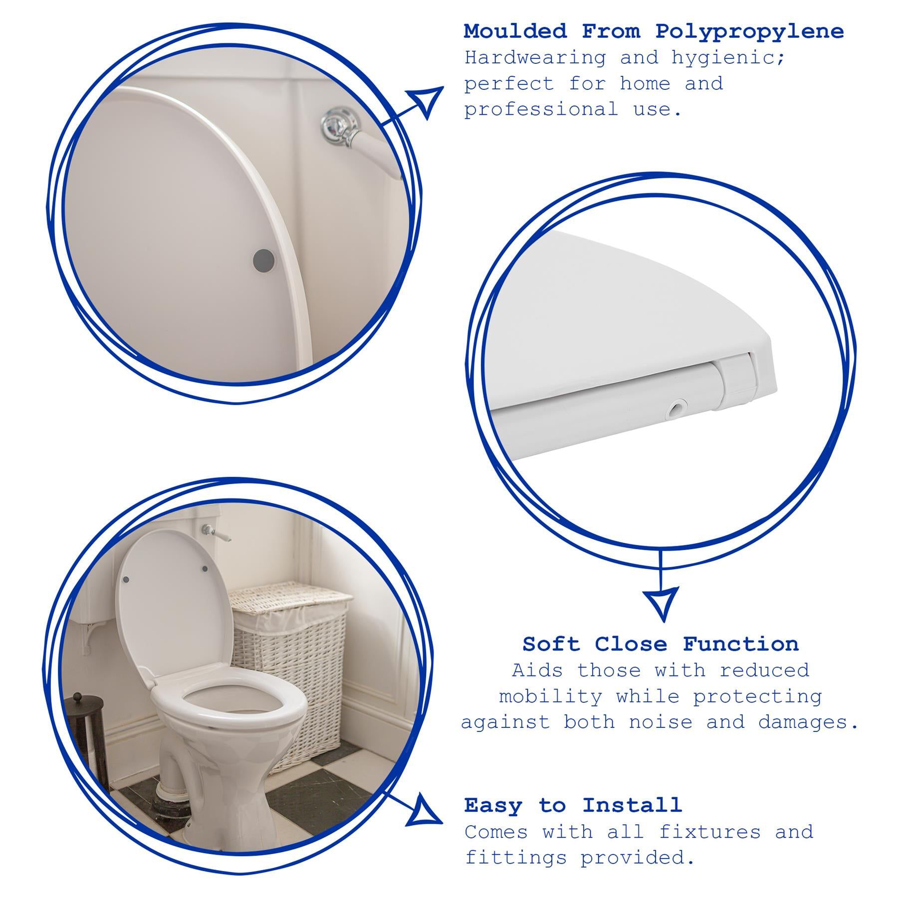 White Round Antibacterial Soft Close Toilet Seat