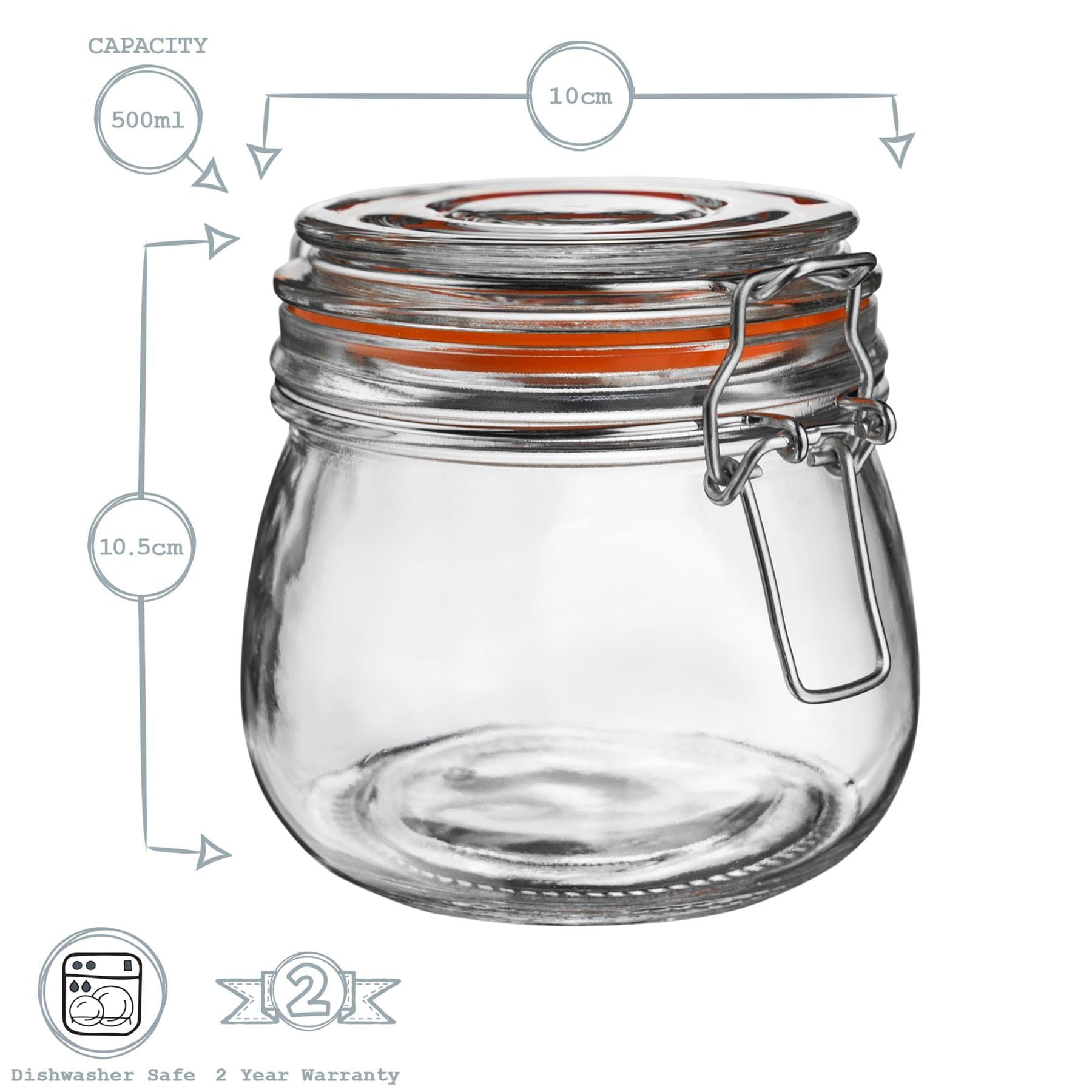 500ml Air tight Classic Glass Over night oats Storage Jar + Four Free Coloured Seals