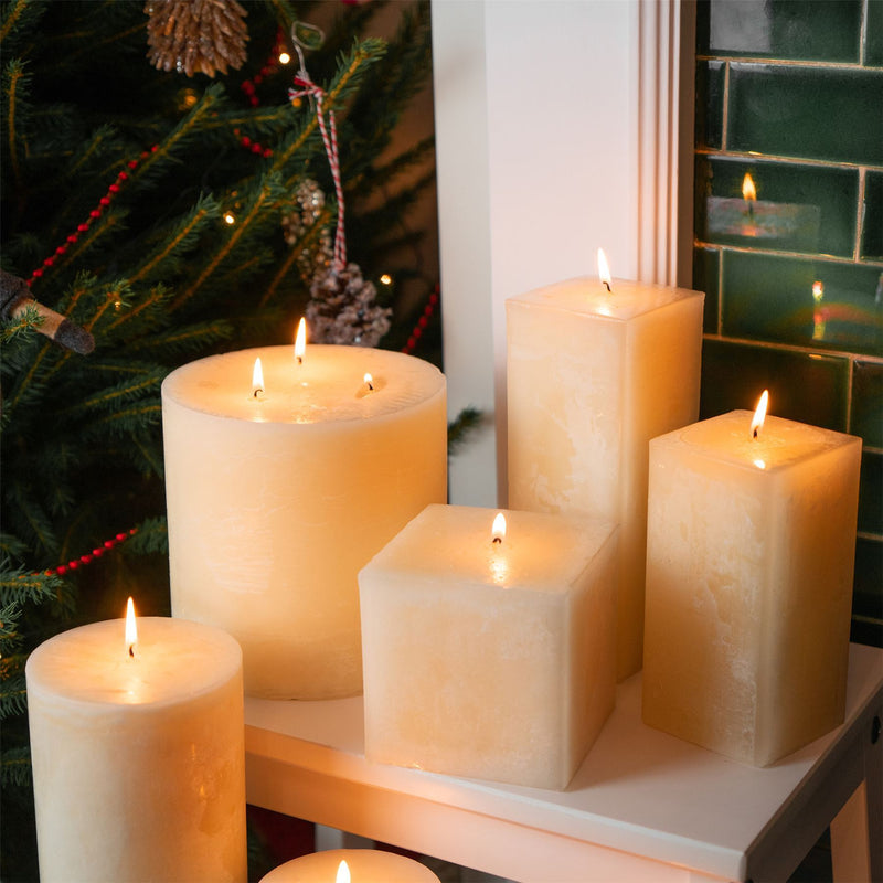 20cm Vanilla Square Pillar Candle - By Nicola Spring