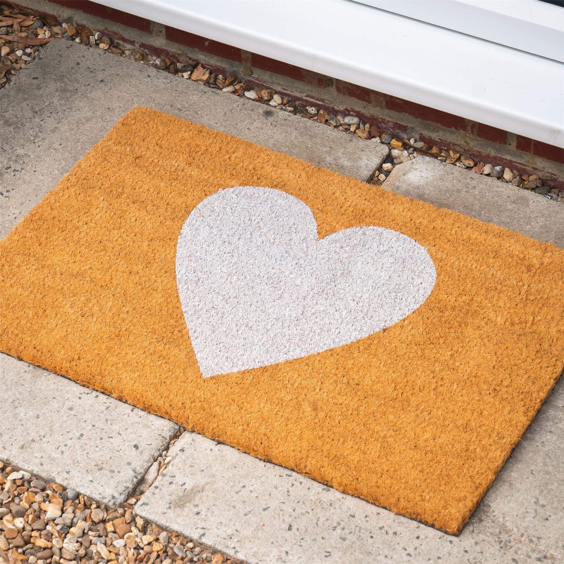 60cm x 40cm White Heart Coir Door Mat