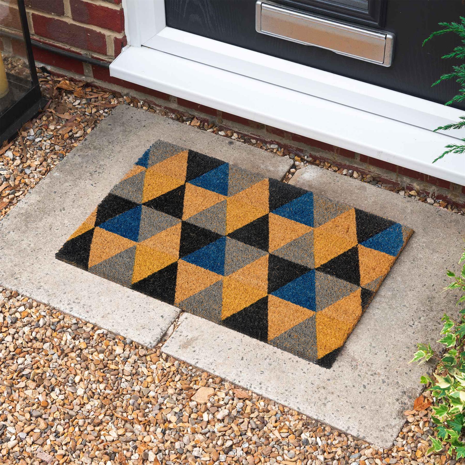 60cm x 40cm Dark Multicoloured Triangles Coir Door Mat