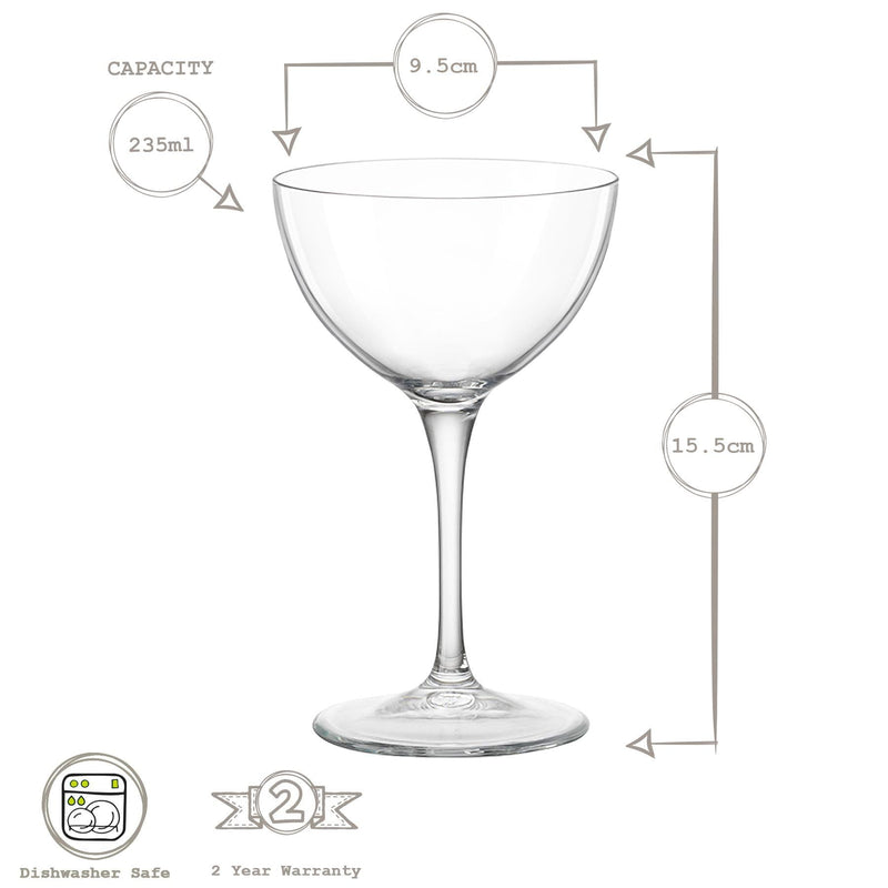 235ml Bartender Novecento Martini Glasses - Pack of Six - By Bormioli Rocco
