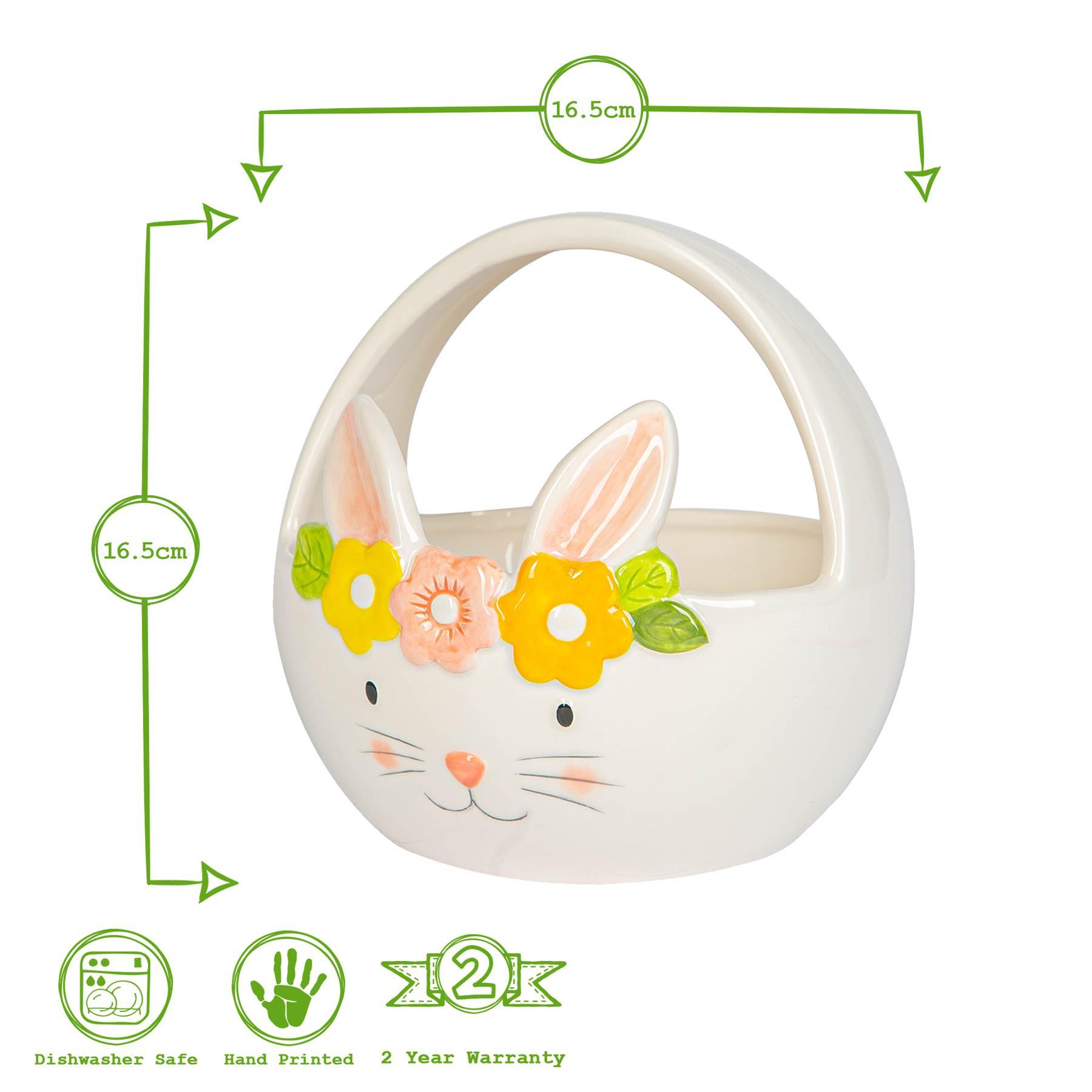 16.5cm Yellow Flower Bunny Dolomite Easter Basket