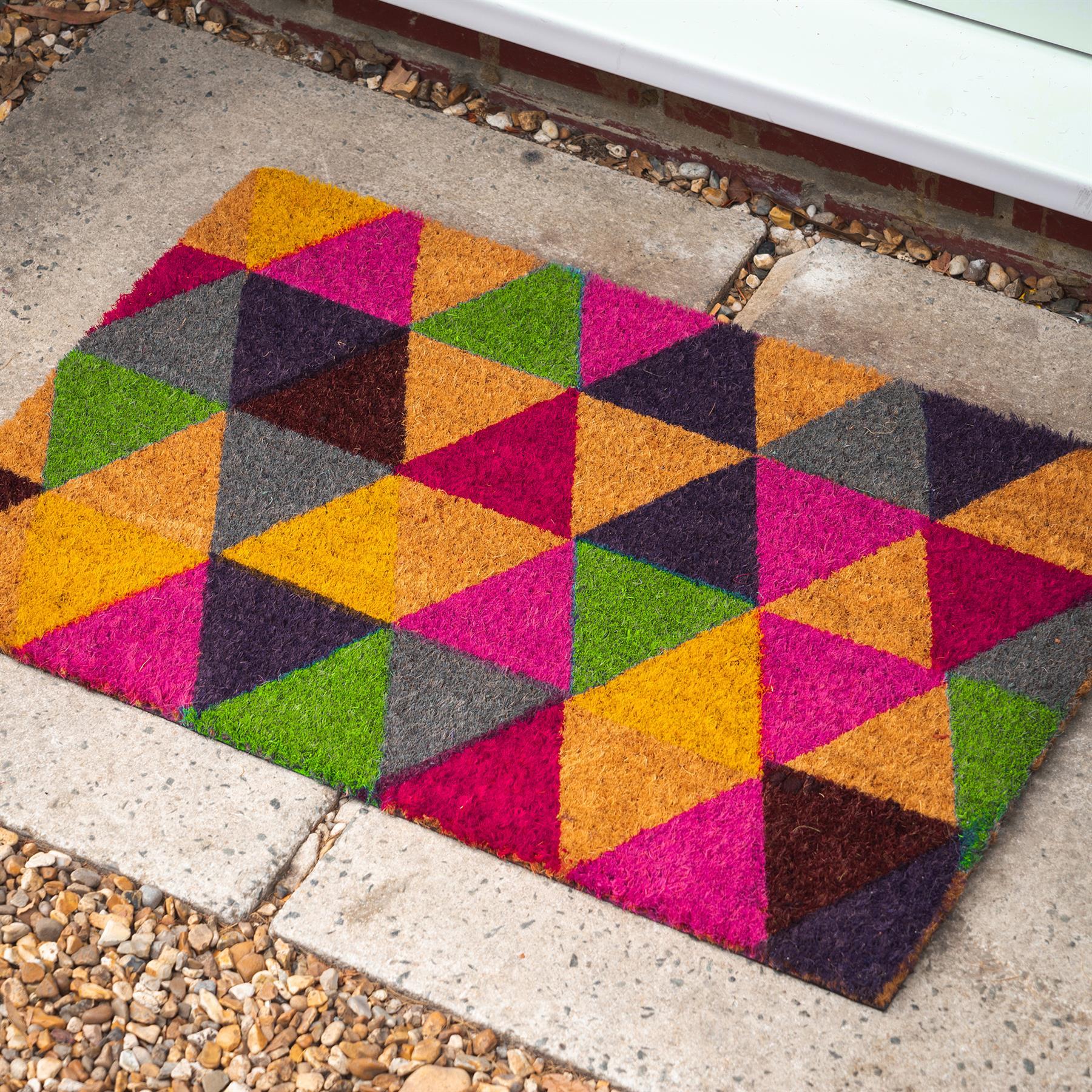 60cm x 40cm Multicoloured Triangles Coir Door Mat