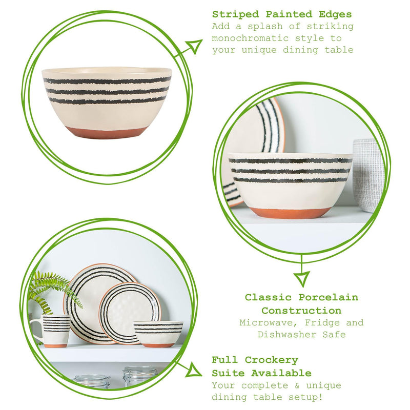 15cm Striped Rim Stoneware Cereal Bowls - Pack of Four - By Nicola Spring