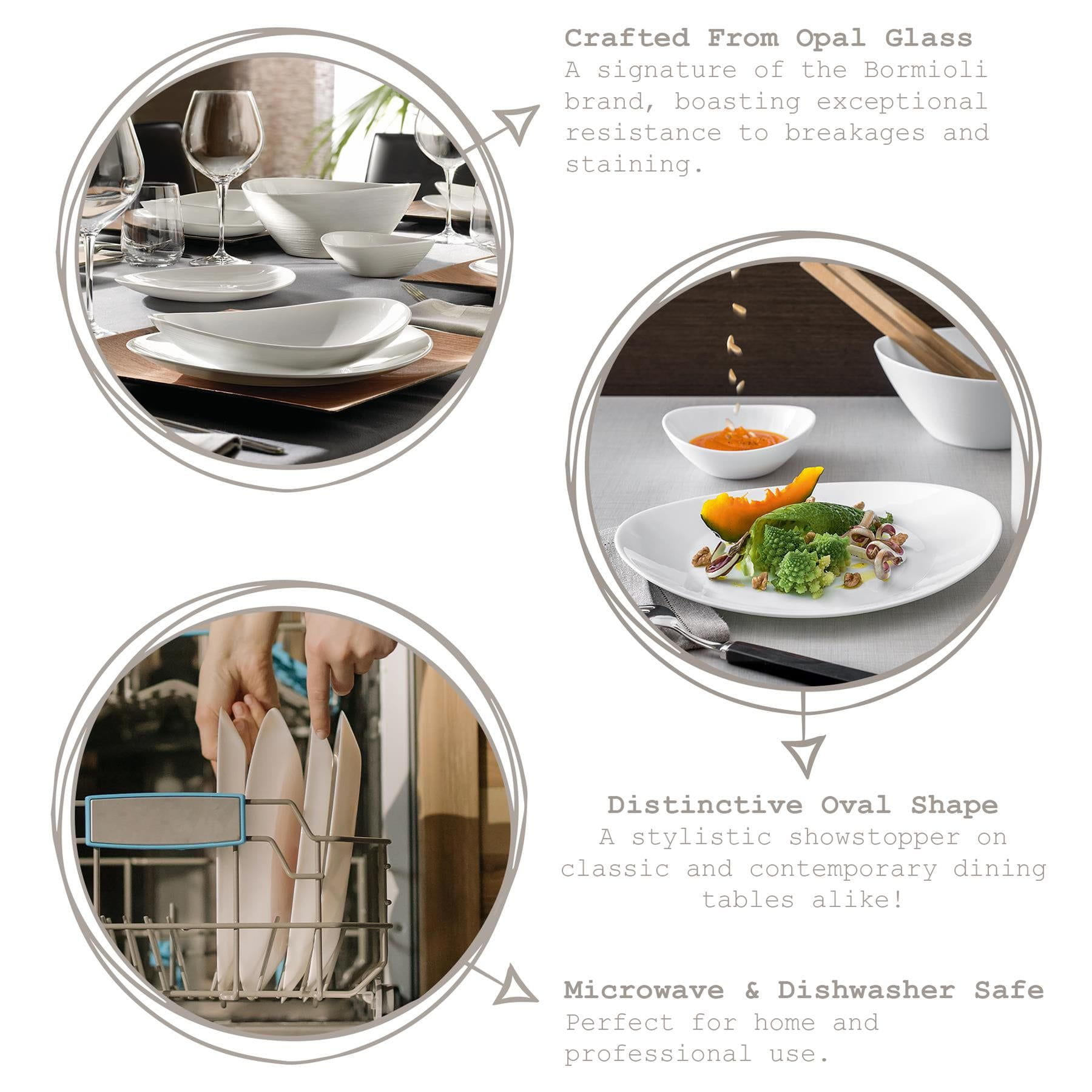 White 32cm Prometeo Oval Glass Steak Plates - Pack of 6