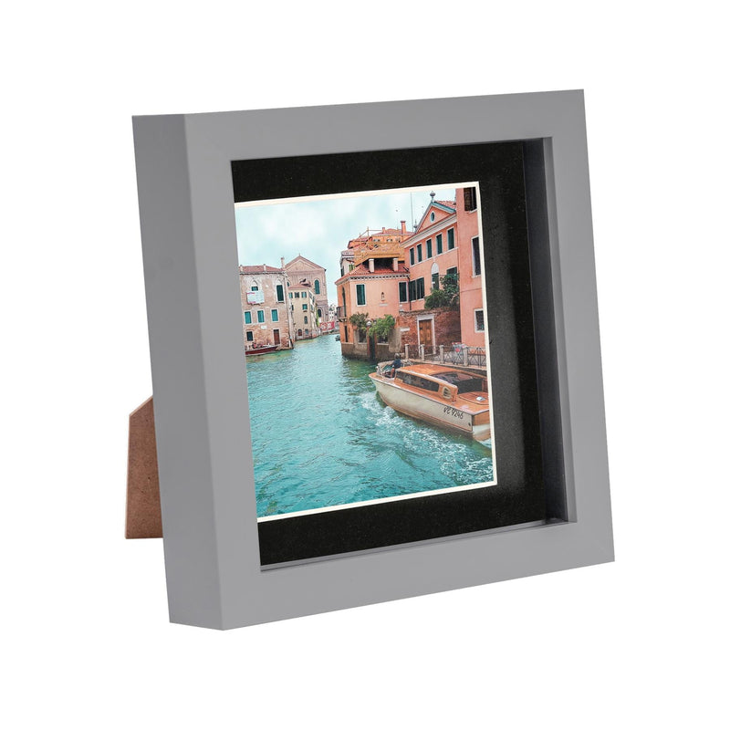 Grey 6" x 6" 3D Box Photo Frame with 4" x 4" Mount - By Nicola Spring
