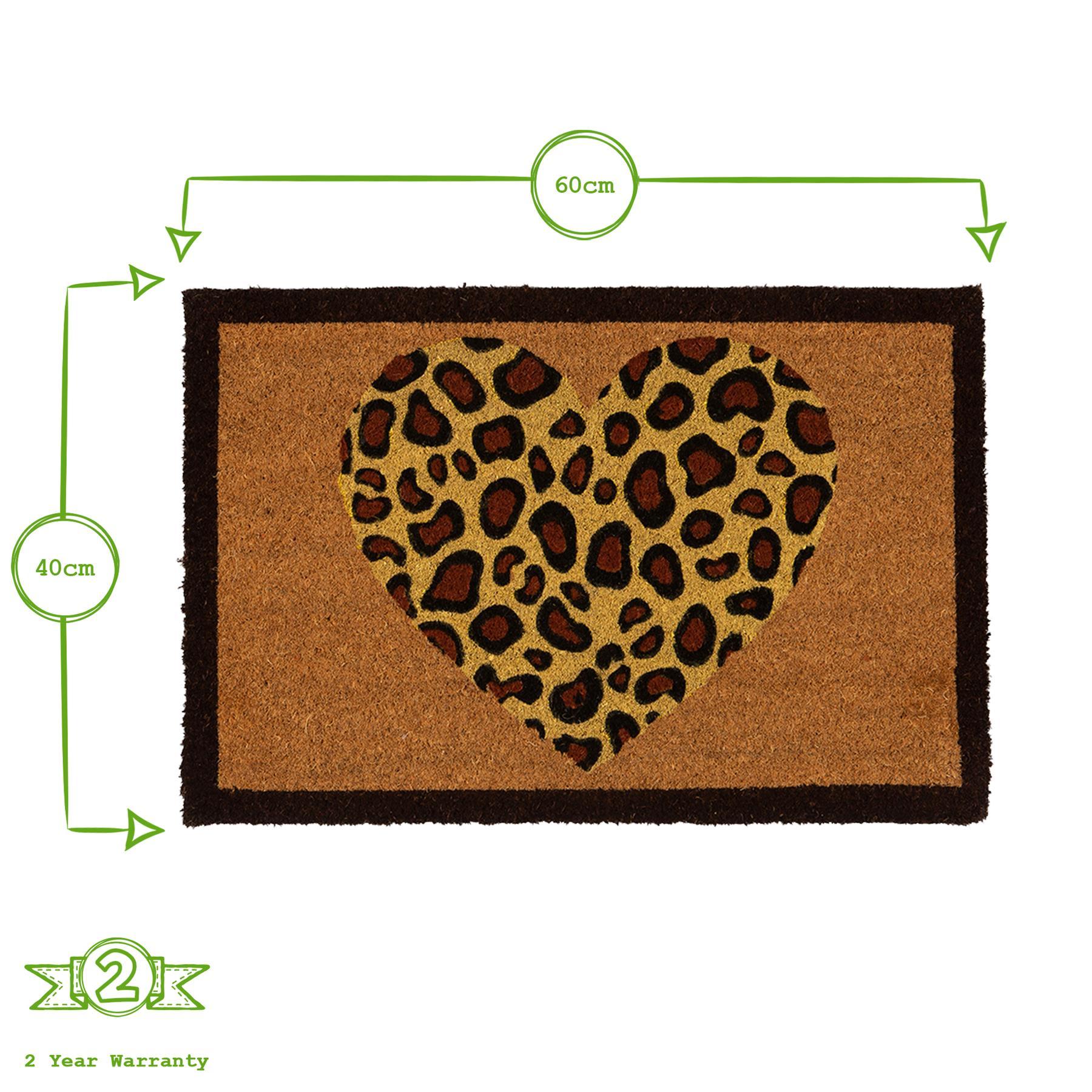 60cm x 40cm Leopard Print Heart Coir Door Mat