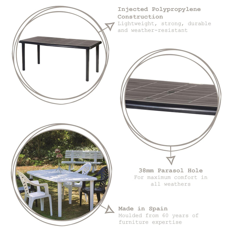 Six-Seater Rectangular Sevilla Plastic Garden Dining Table 180cm x 90cm - By Resol