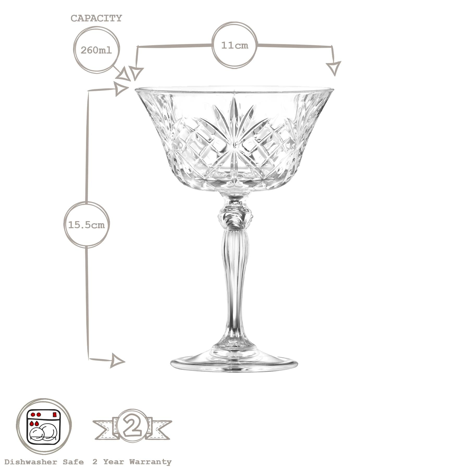 260ml Crystal Melodia Champagne Saucers - Pack of Six