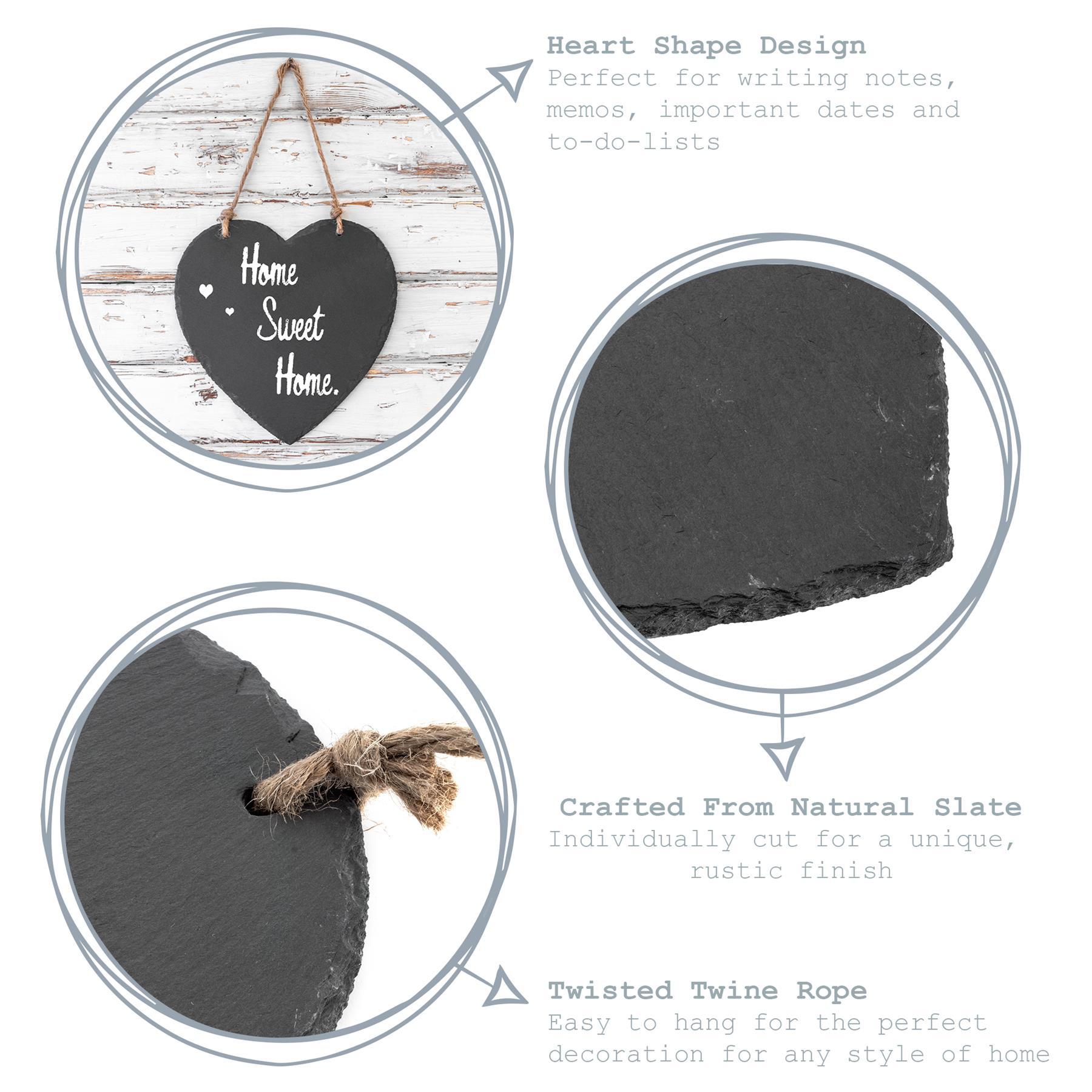 24.5cm Black Heart Slate Hanging Notice Board