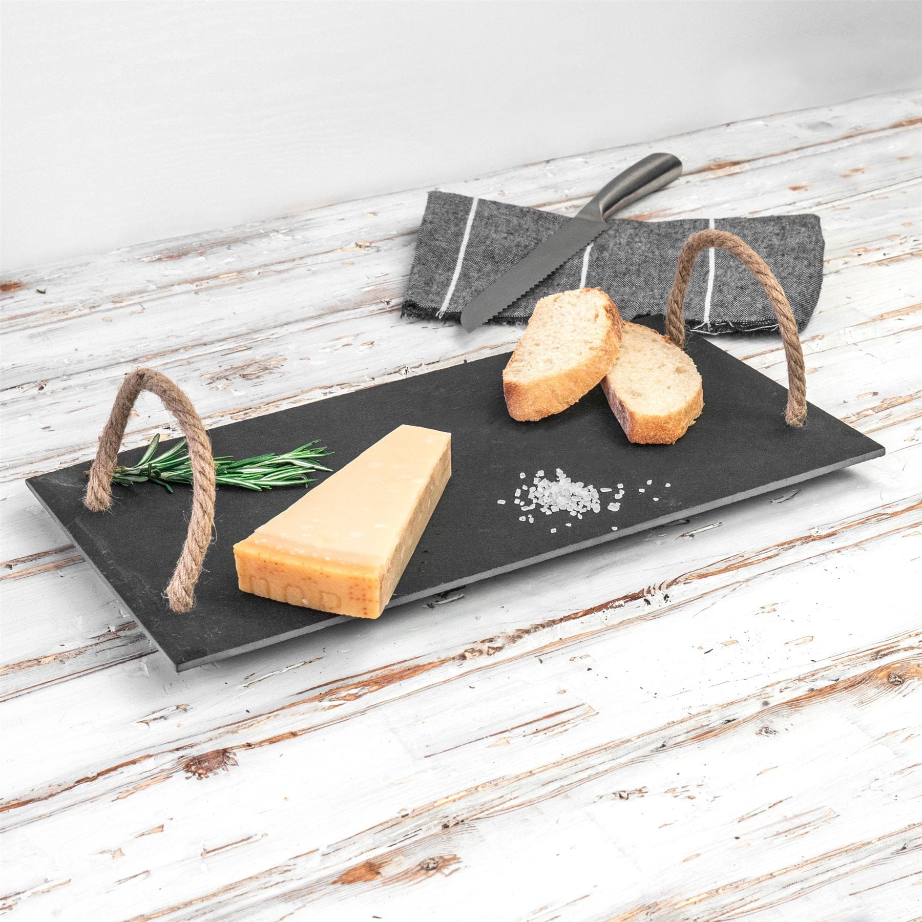 40cm x 20cm Slate Rope Handle Serving Platter