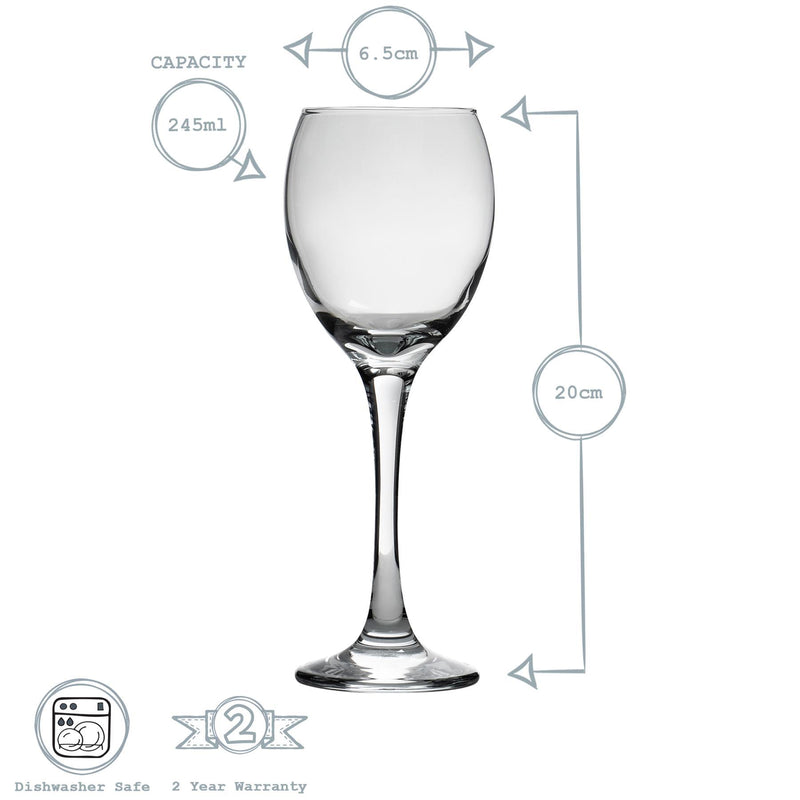 245ml Classic Wine Glasses - Pack of Six - By Argon Tableware