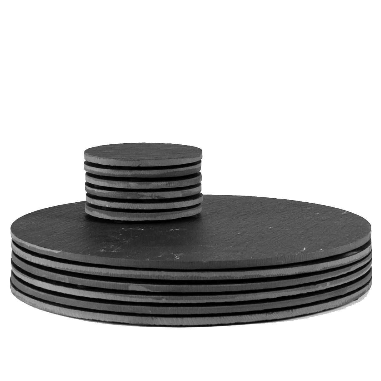 12pc Black Round Linea Slate Placemats & Coasters Set